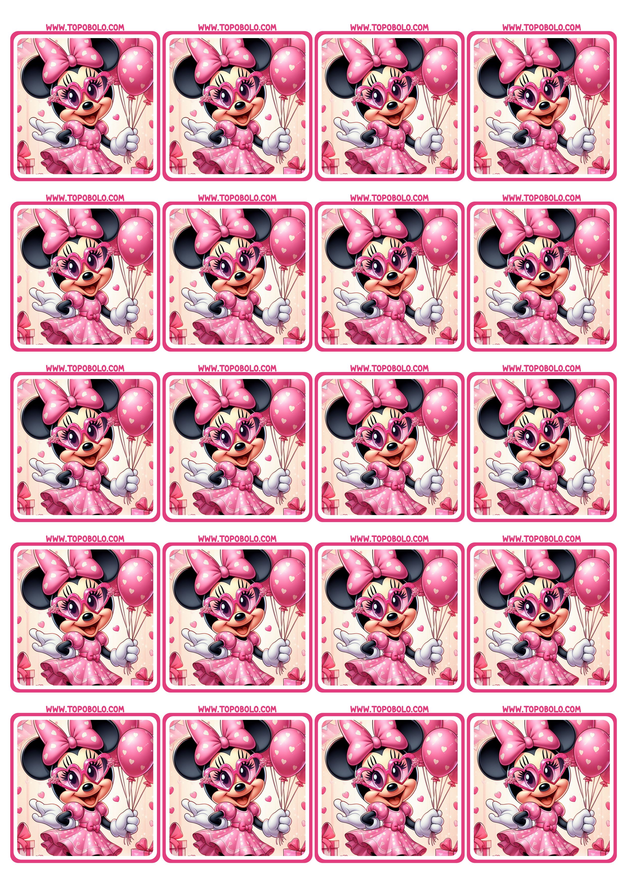 Minnie mouse Rosa tags de aniversário adesivo para imprimir disney 20 imagens png