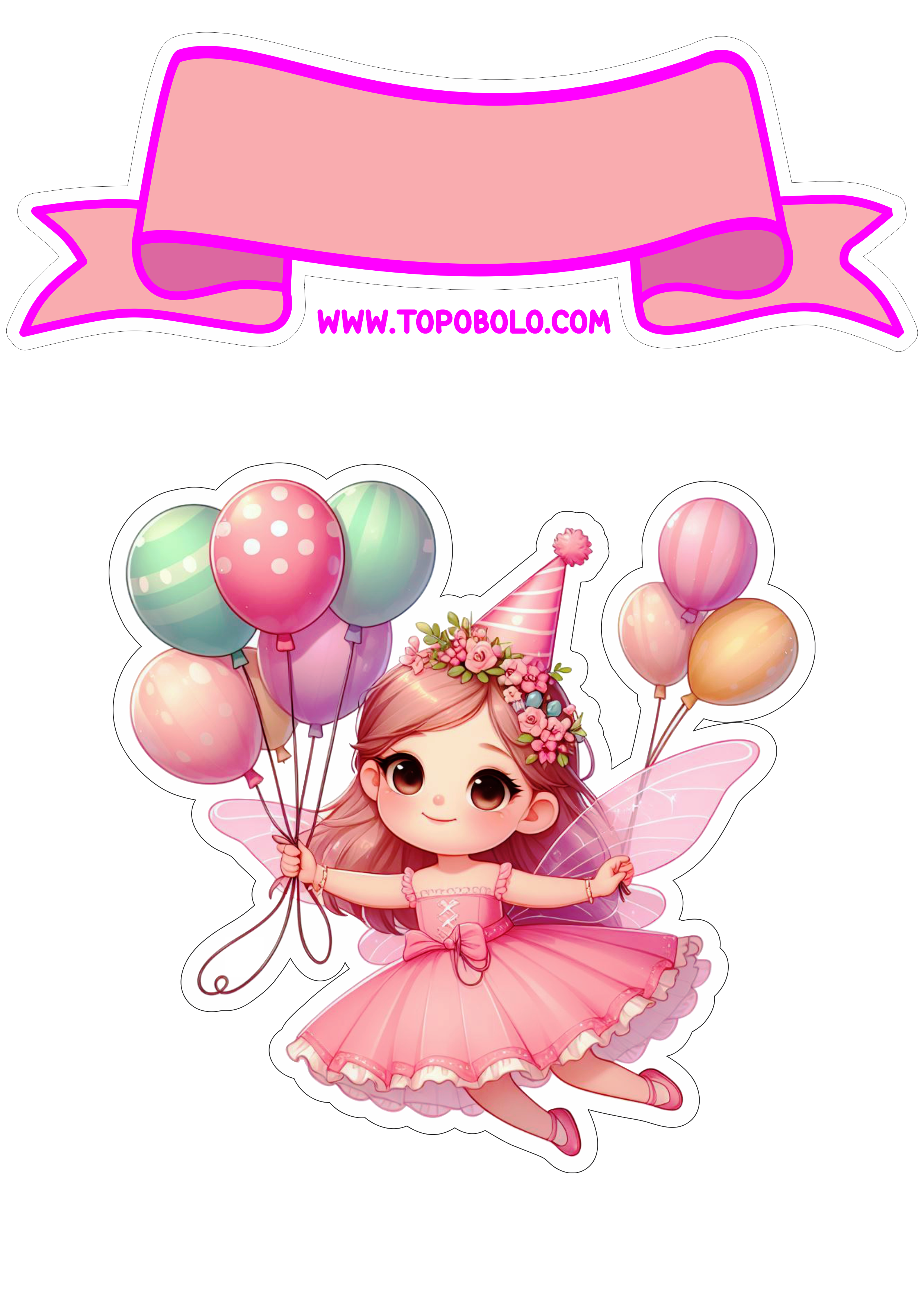Fadinha rosa topo de bolo decoração de aniversário png