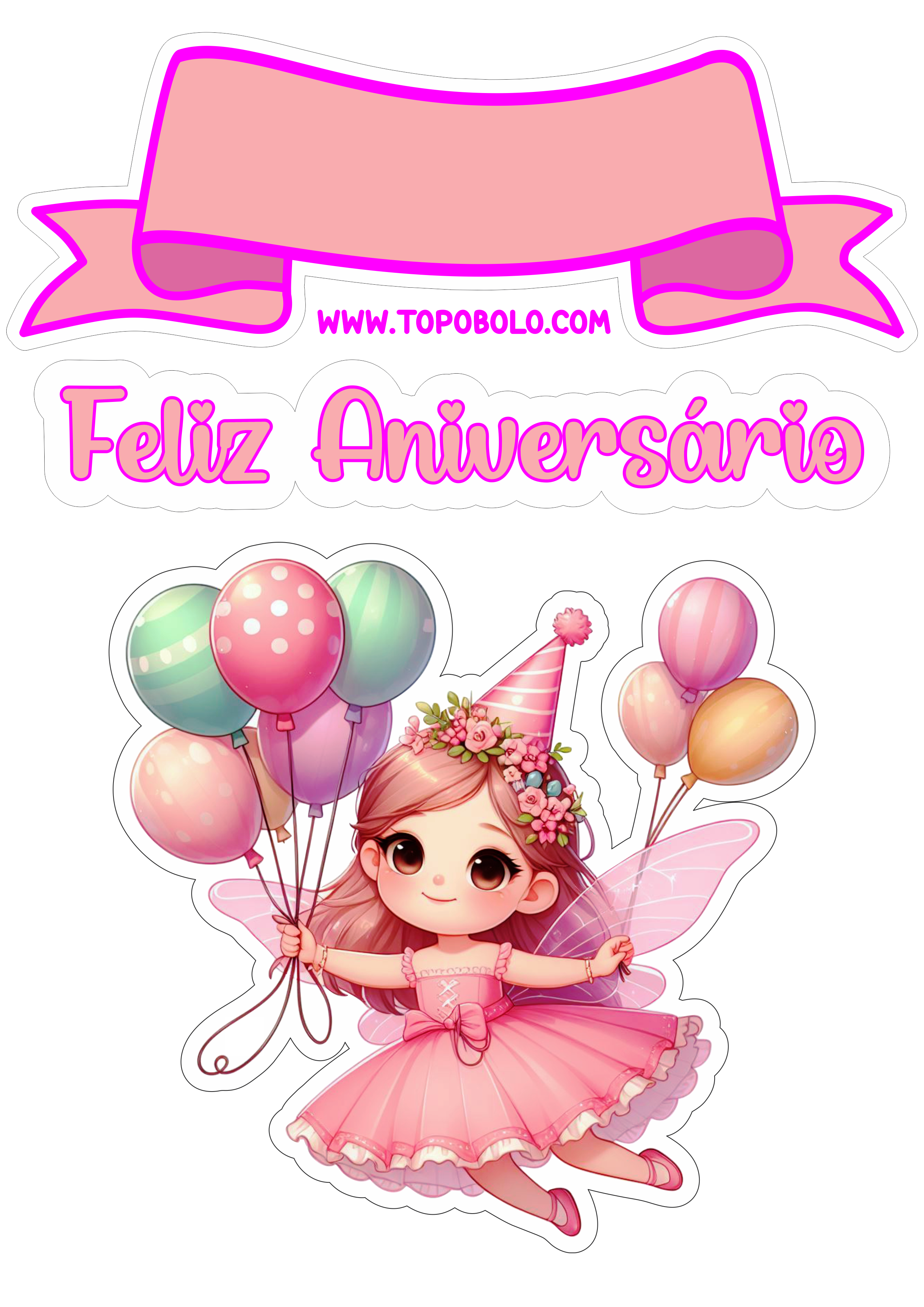 Fadinha rosa topo de bolo decoração de aniversário png feliz aniversário