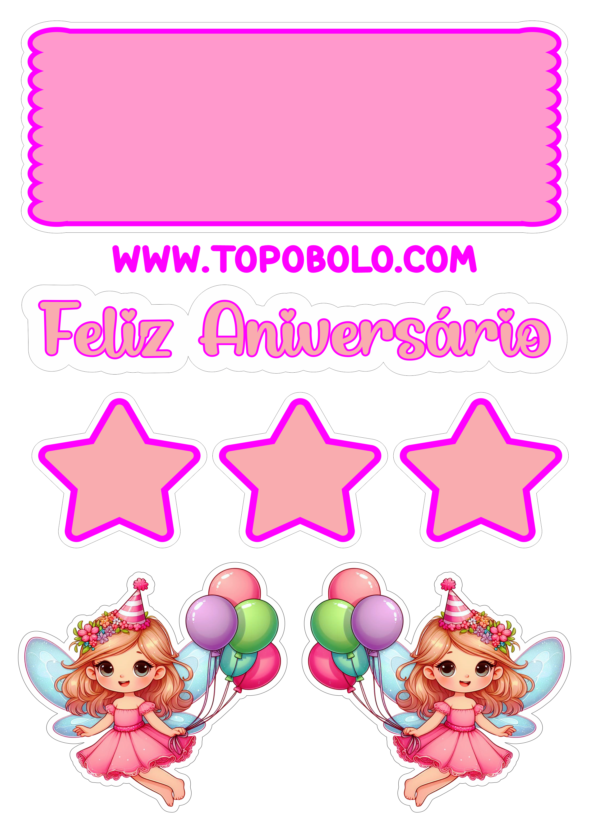 Fadinha rosa topo de bolo decoração de aniversário png artigos personalizados feliz aniversário estrelinhas festa infantil