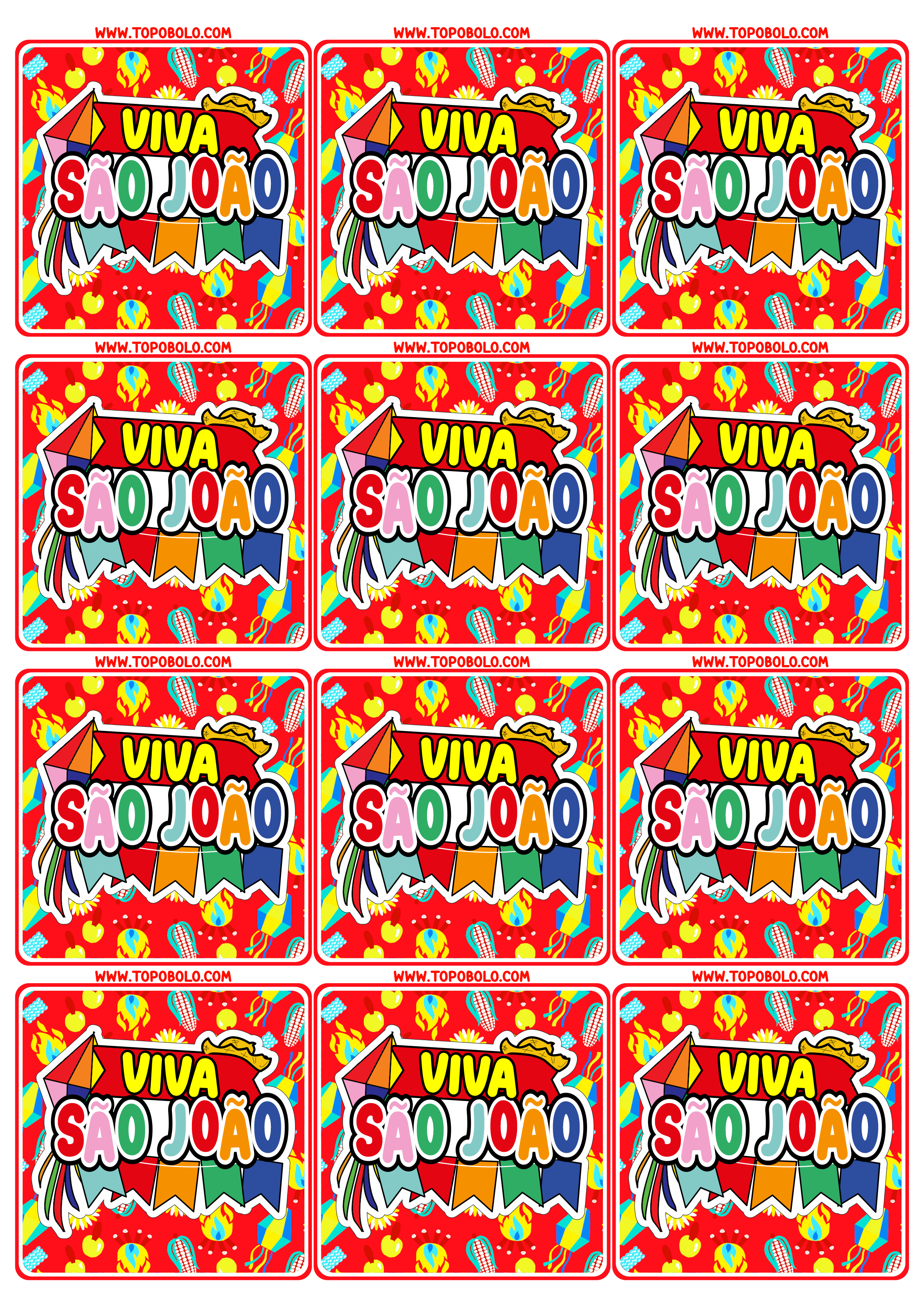 Viva São João adesivo quadrado decoração de festa vermelho 12 imagens png