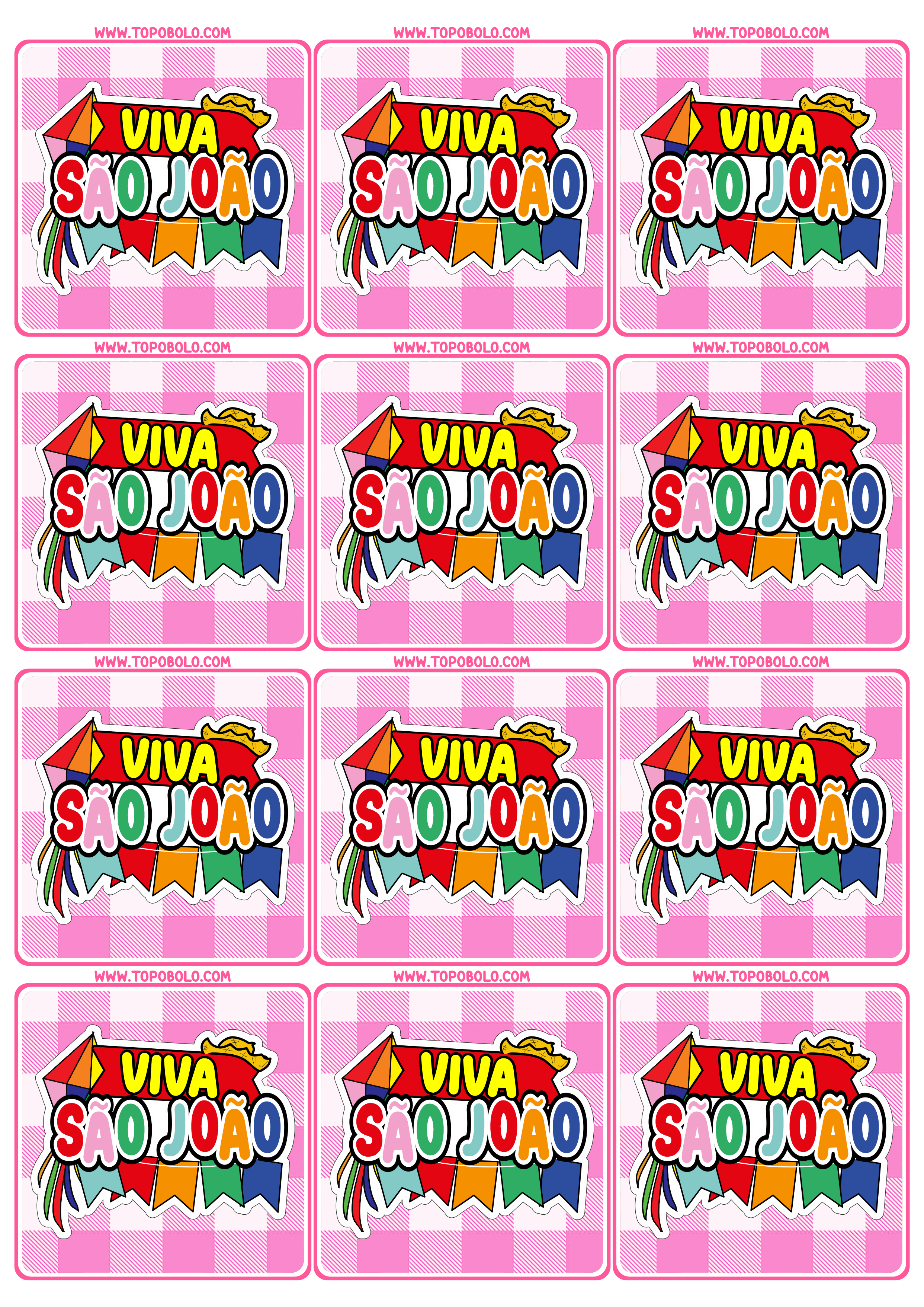 Viva São João adesivo quadrado decoração de festa rosa pink 12 imagens png