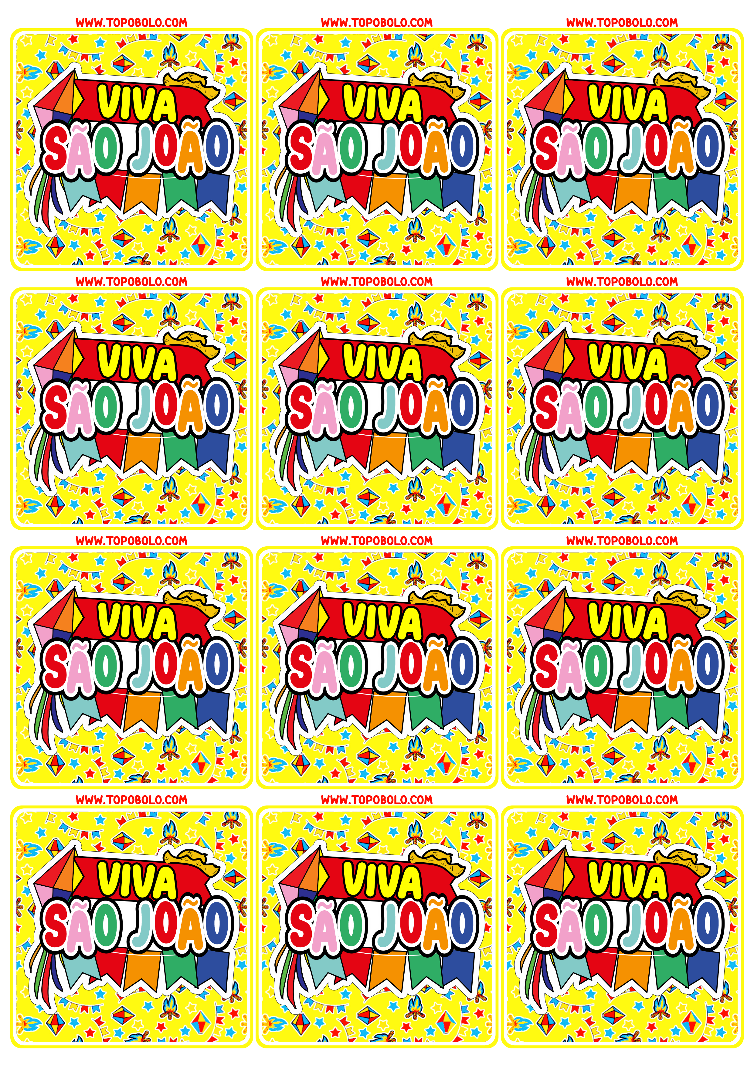 Viva São João adesivo quadrado decoração de festa amarelo 12 imagens png