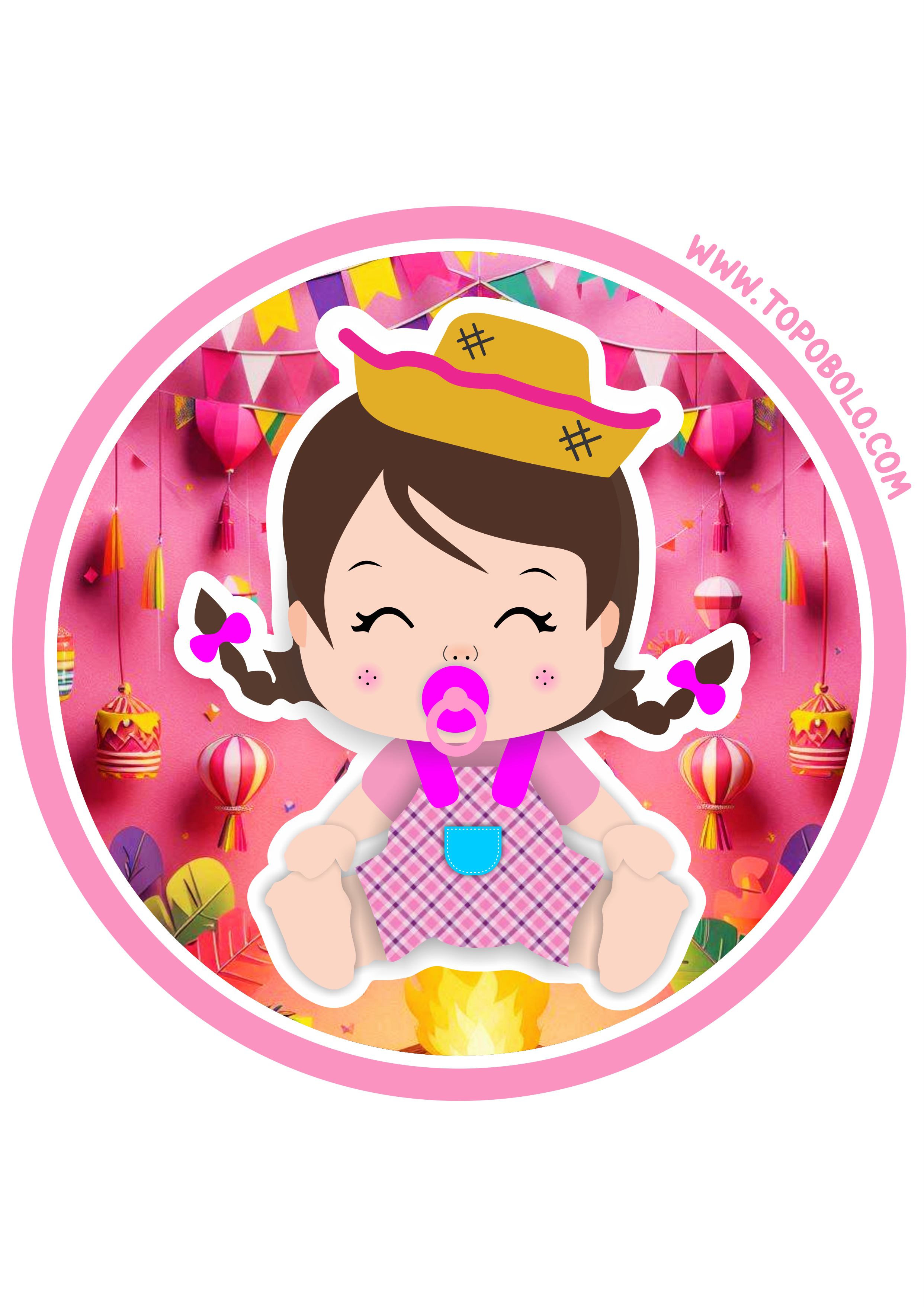 Festa junina adesivo redondo para chá de fralda baby tag sticker arraial rosa png