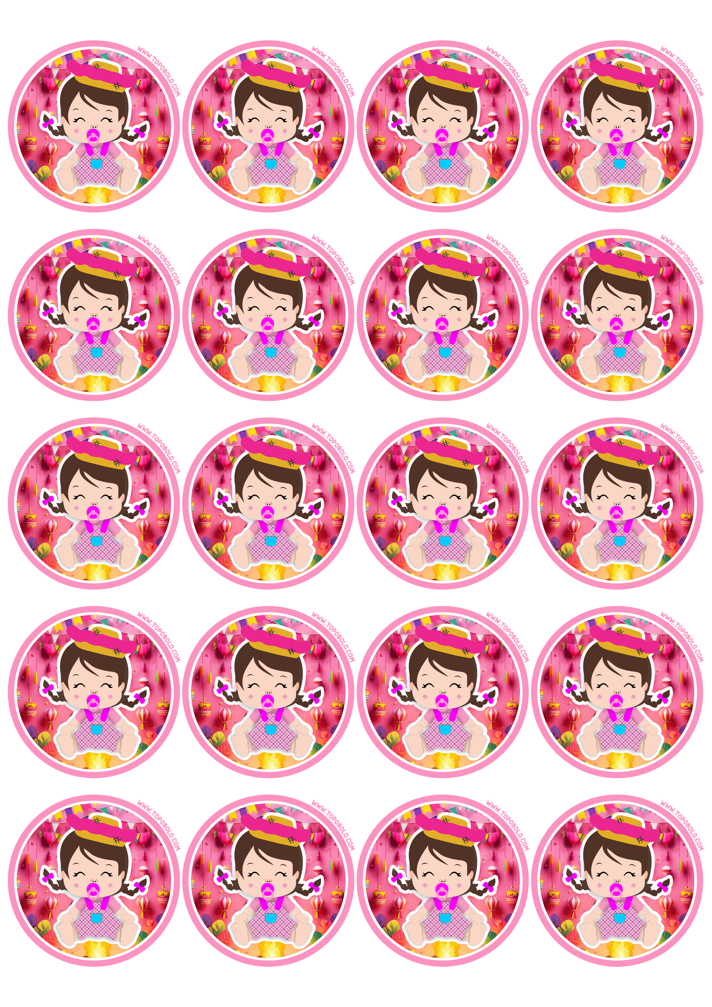 Festa junina adesivo redondo para chá de fralda baby tag sticker arraial rosa 20 imagens png