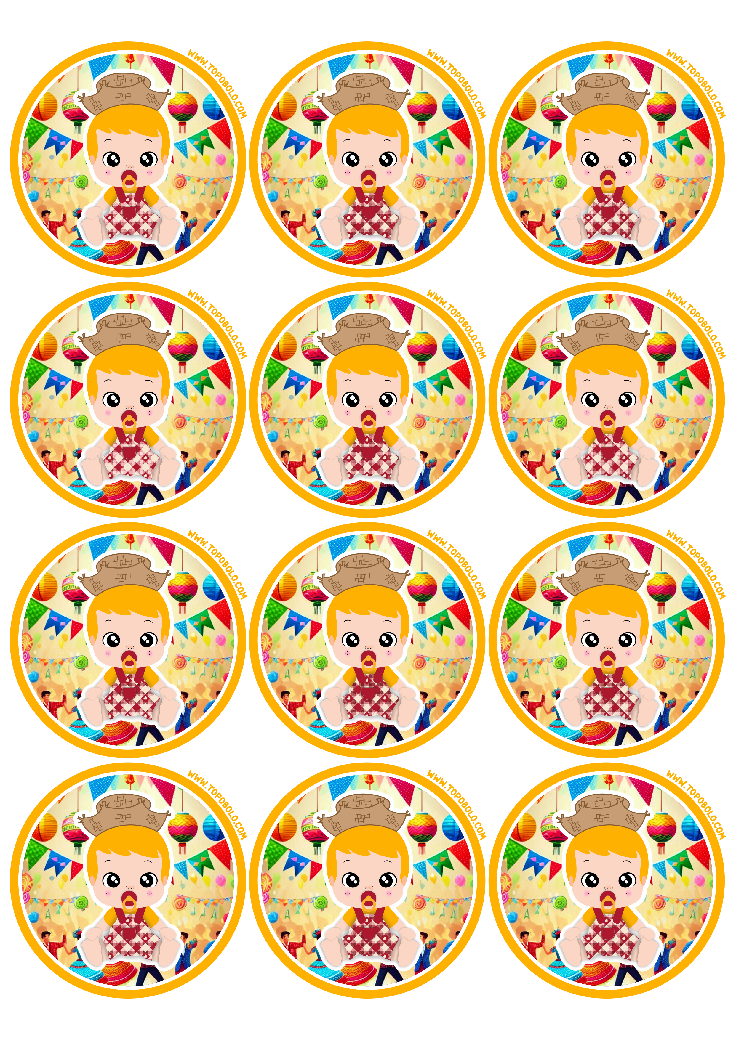 Festa junina adesivo redondo para chá de fralda baby tag sticker arraial 12 imagens png