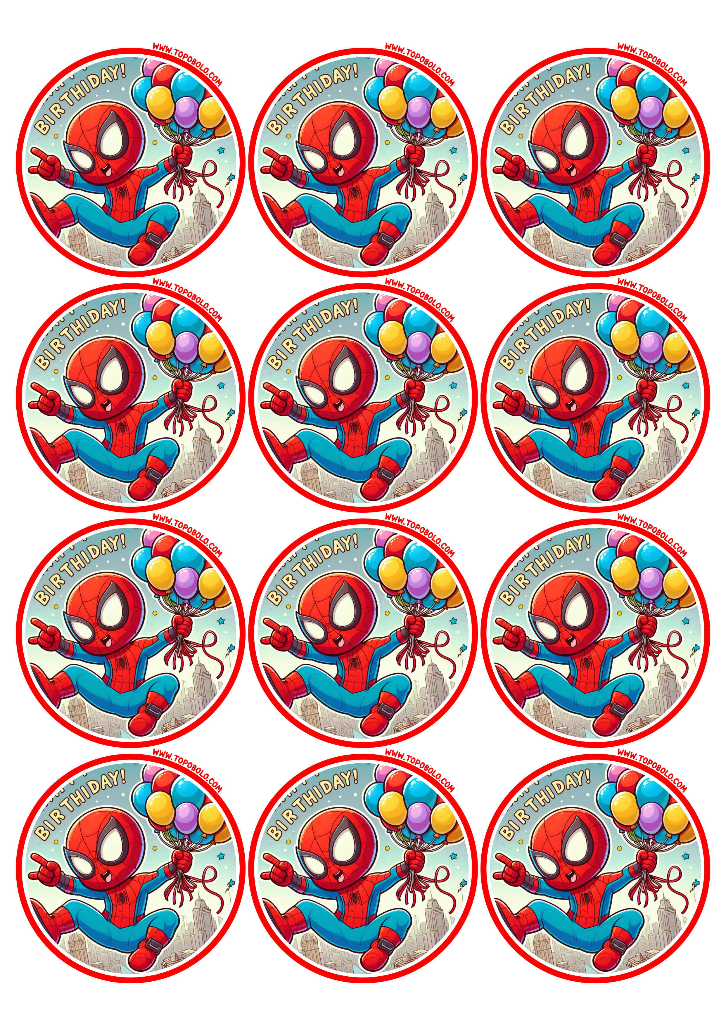 Homem-Aranha festa de aniversário infantil decoração adesivo redondo tag sticker pronto para imprimir free download 12 imagens png