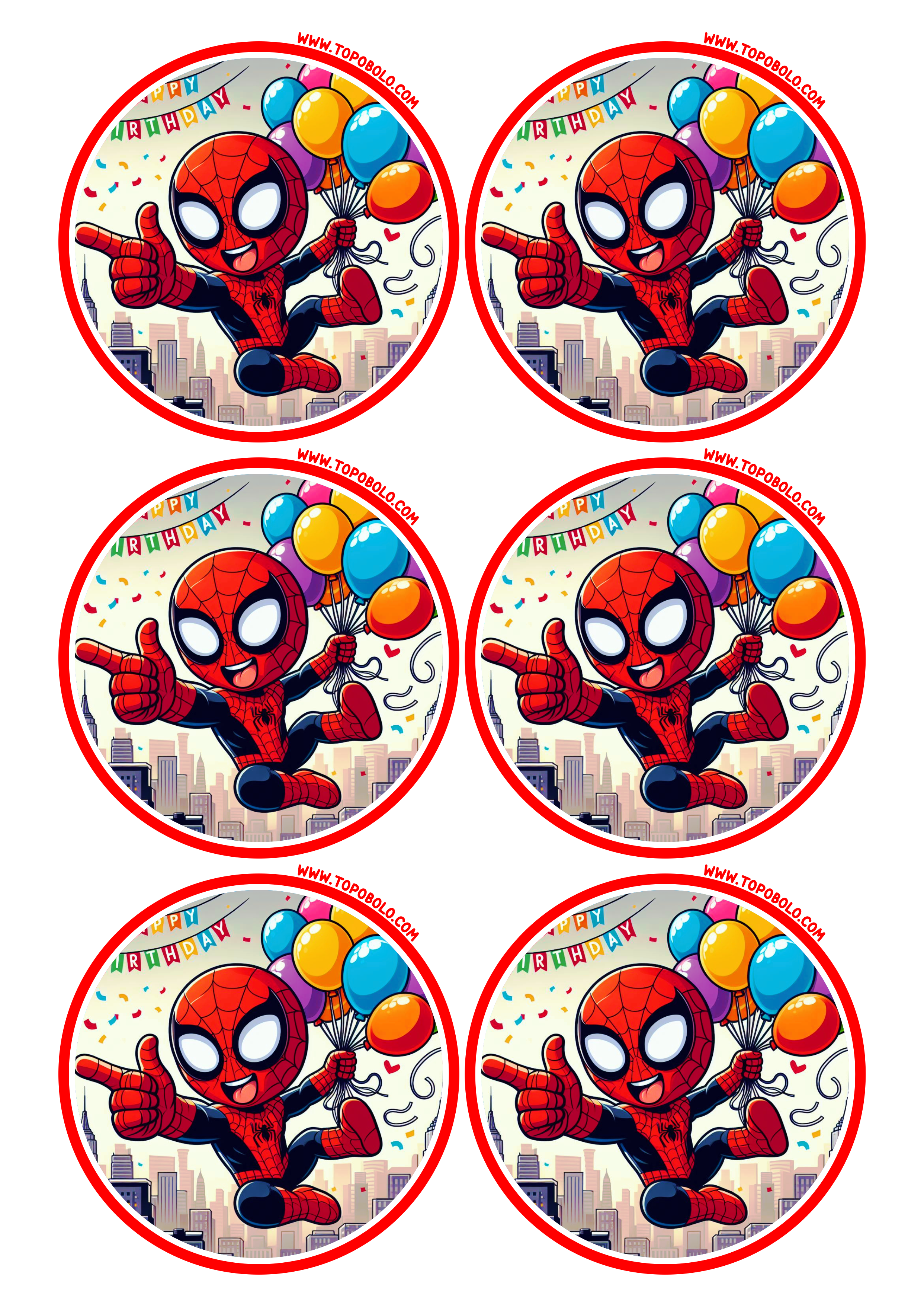 Adesivo redondo Homem-Aranha Spider-Man decoração de aniversário infantil 6 imagens png
