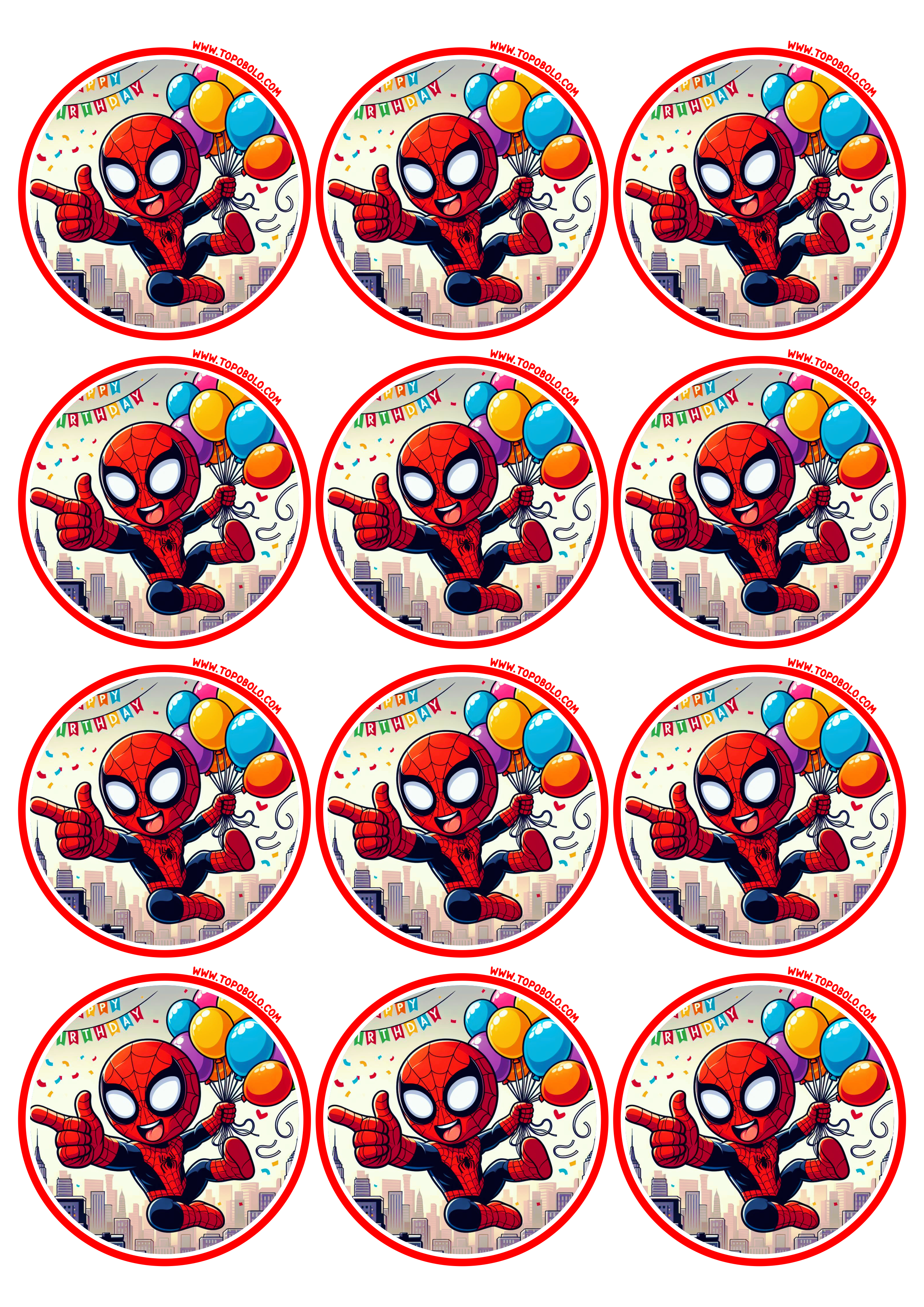 Adesivo redondo Homem-Aranha Spider-Man decoração de aniversário infantil 12 imagens png