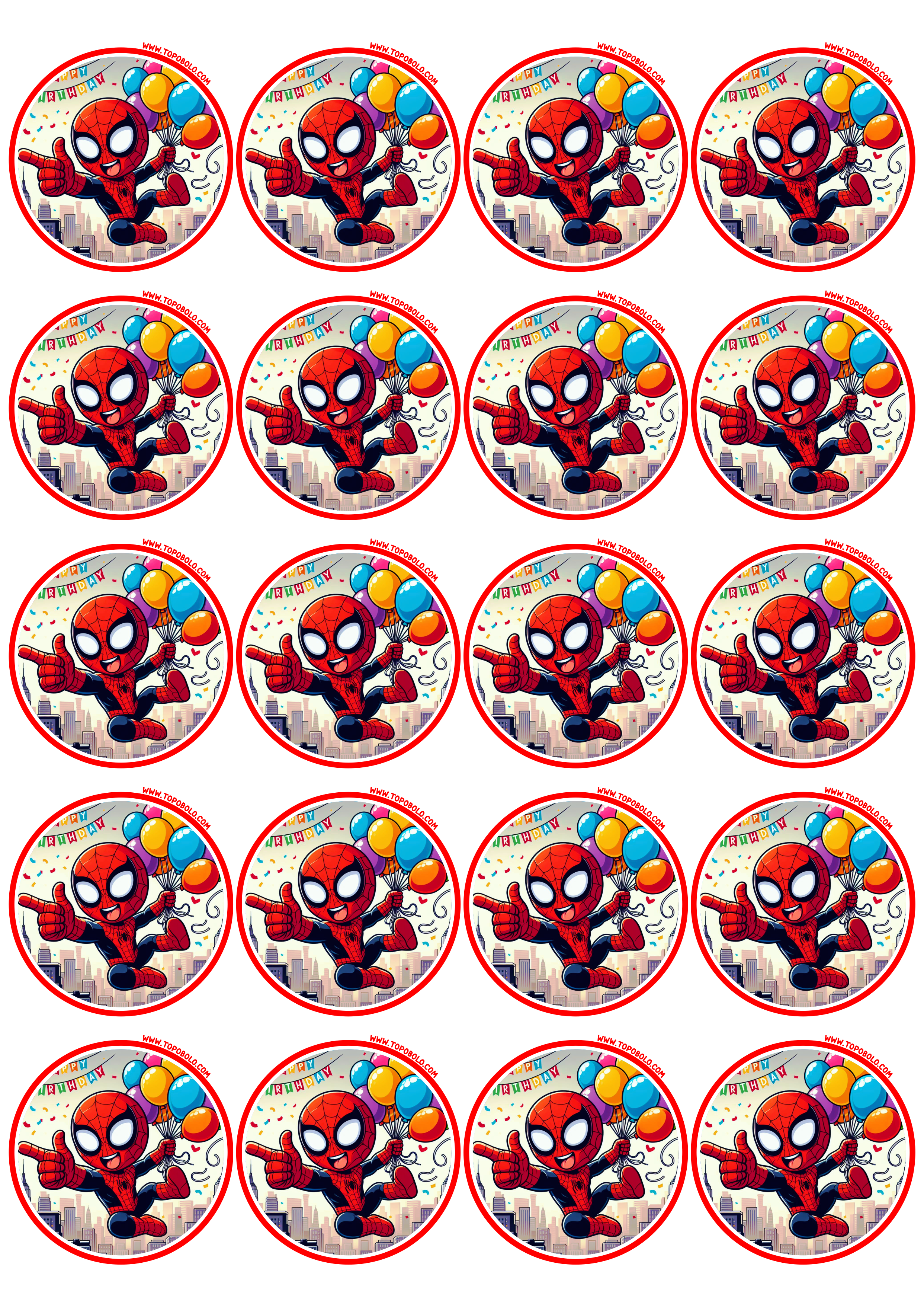 Adesivo redondo Homem-Aranha Spider-Man decoração de aniversário infantil 20 imagens png