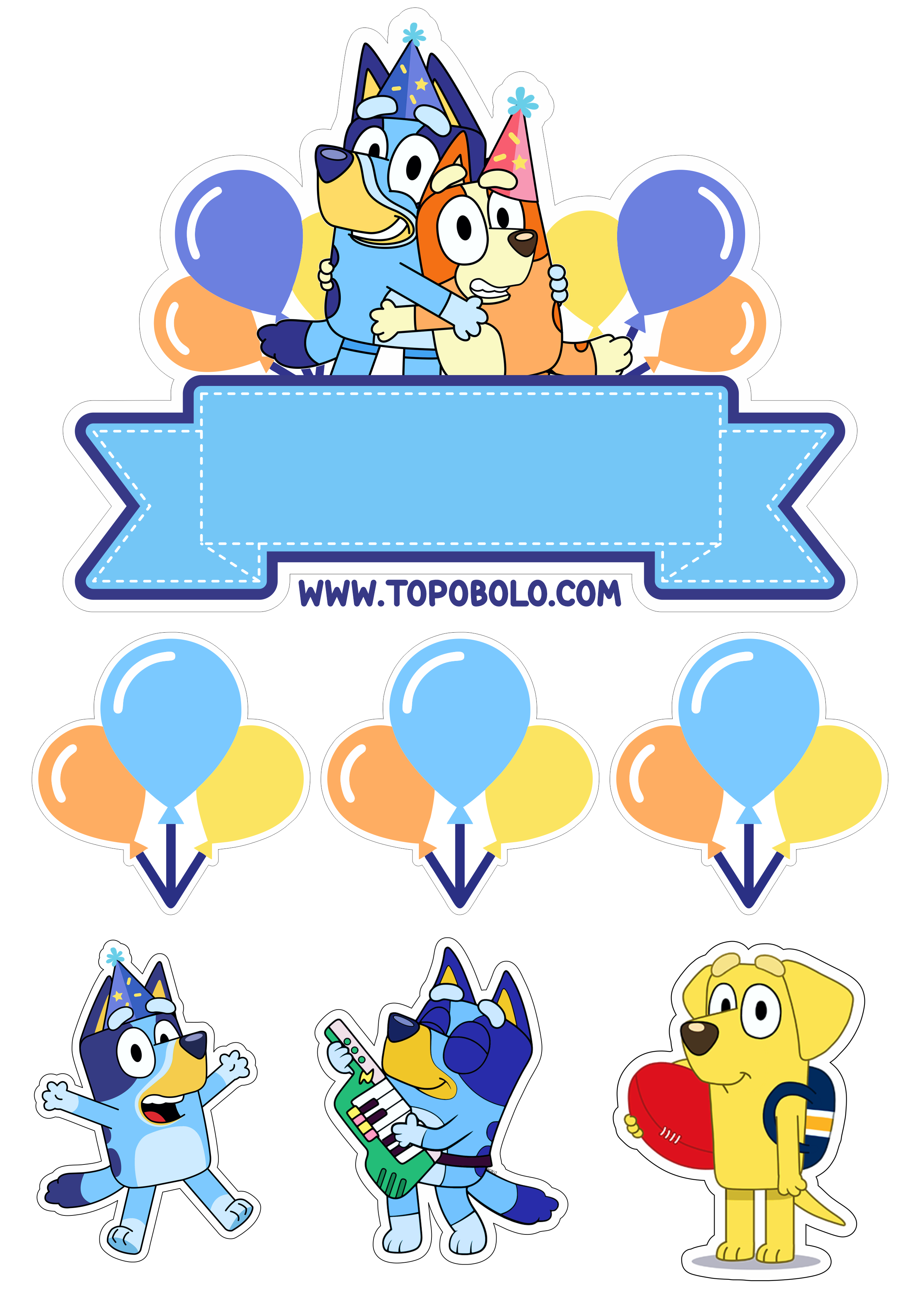 Topo de bolo Bluey Desenho infantil disney cachorrinho decoração de aniversário papelaria criativa png