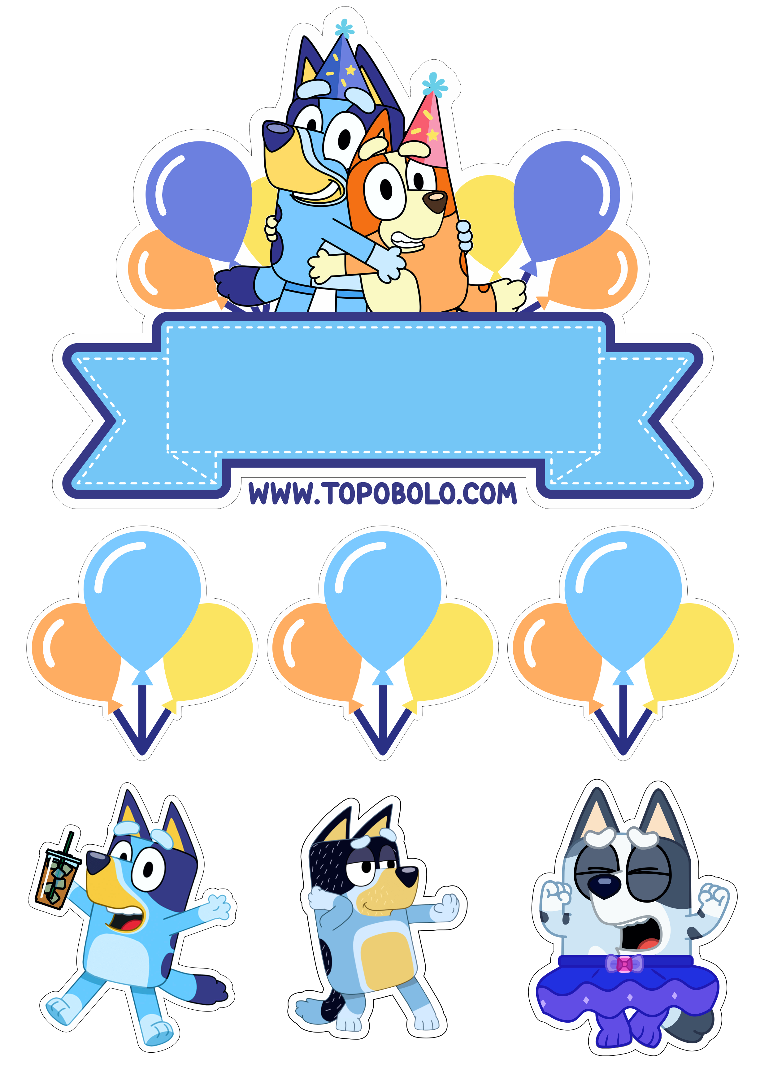 Topo de bolo Bluey Desenho infantil disney cachorrinho decoração de aniversário papelaria criativa personalizados png
