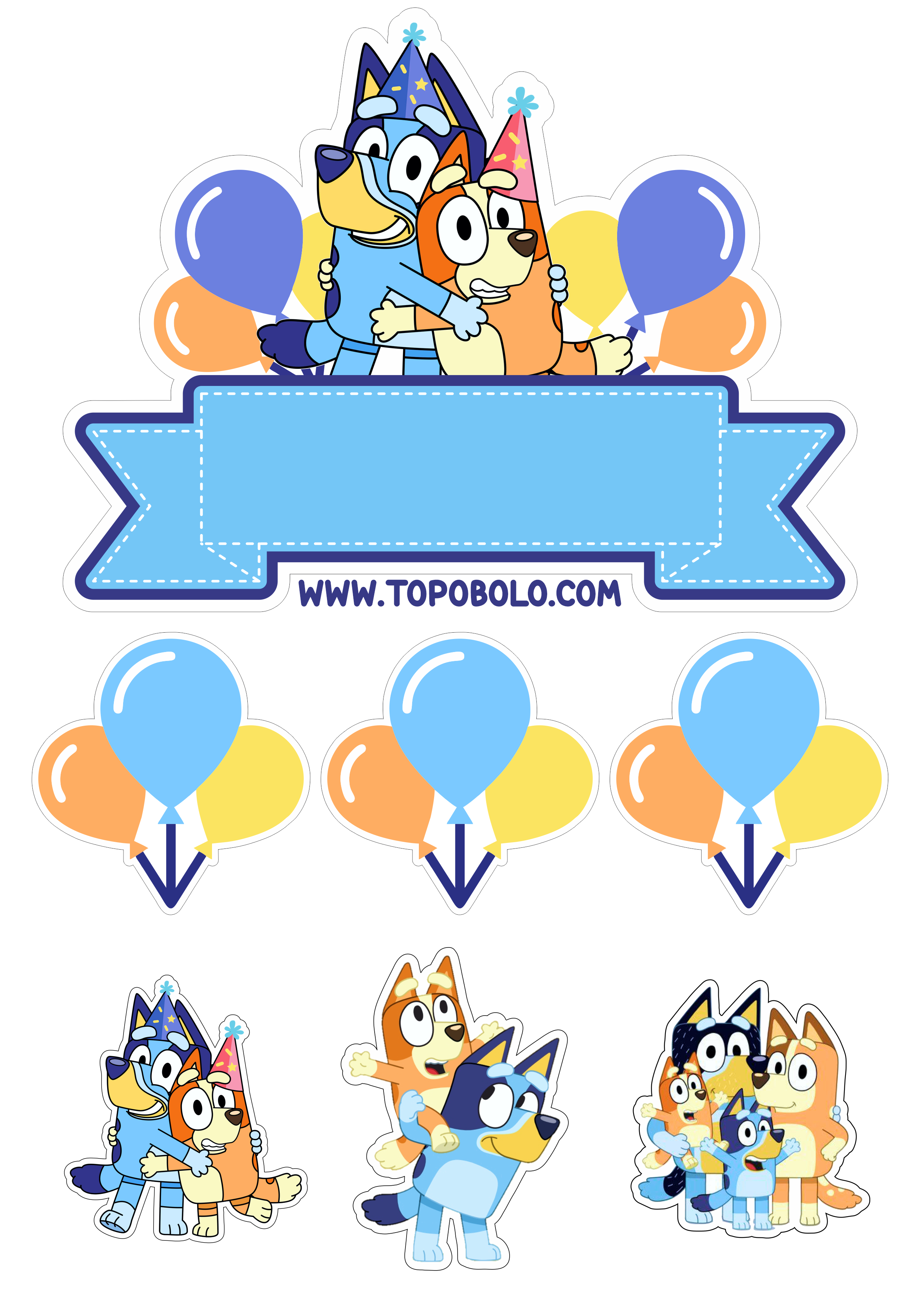 Topo de bolo Bluey Desenho infantil disney cachorrinho decoração de aniversário papelaria criativa personalizados kids png