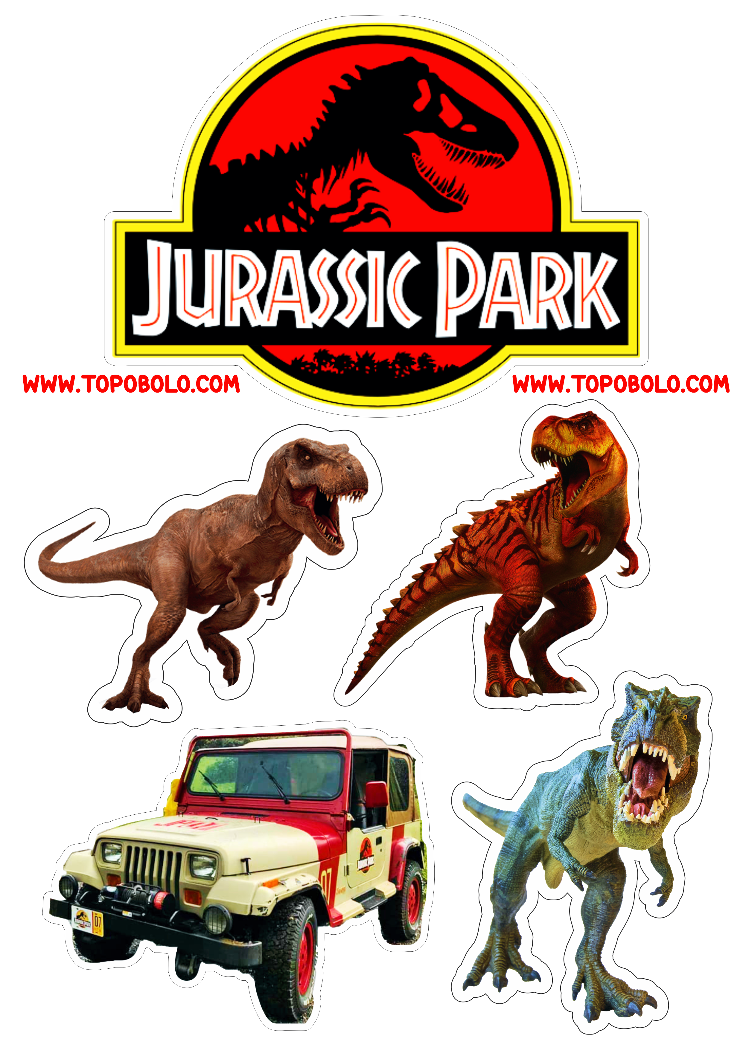 Topo de bolo para baixar Jurassic Park dinossauros aniversário infantil tiranossauro Rex png