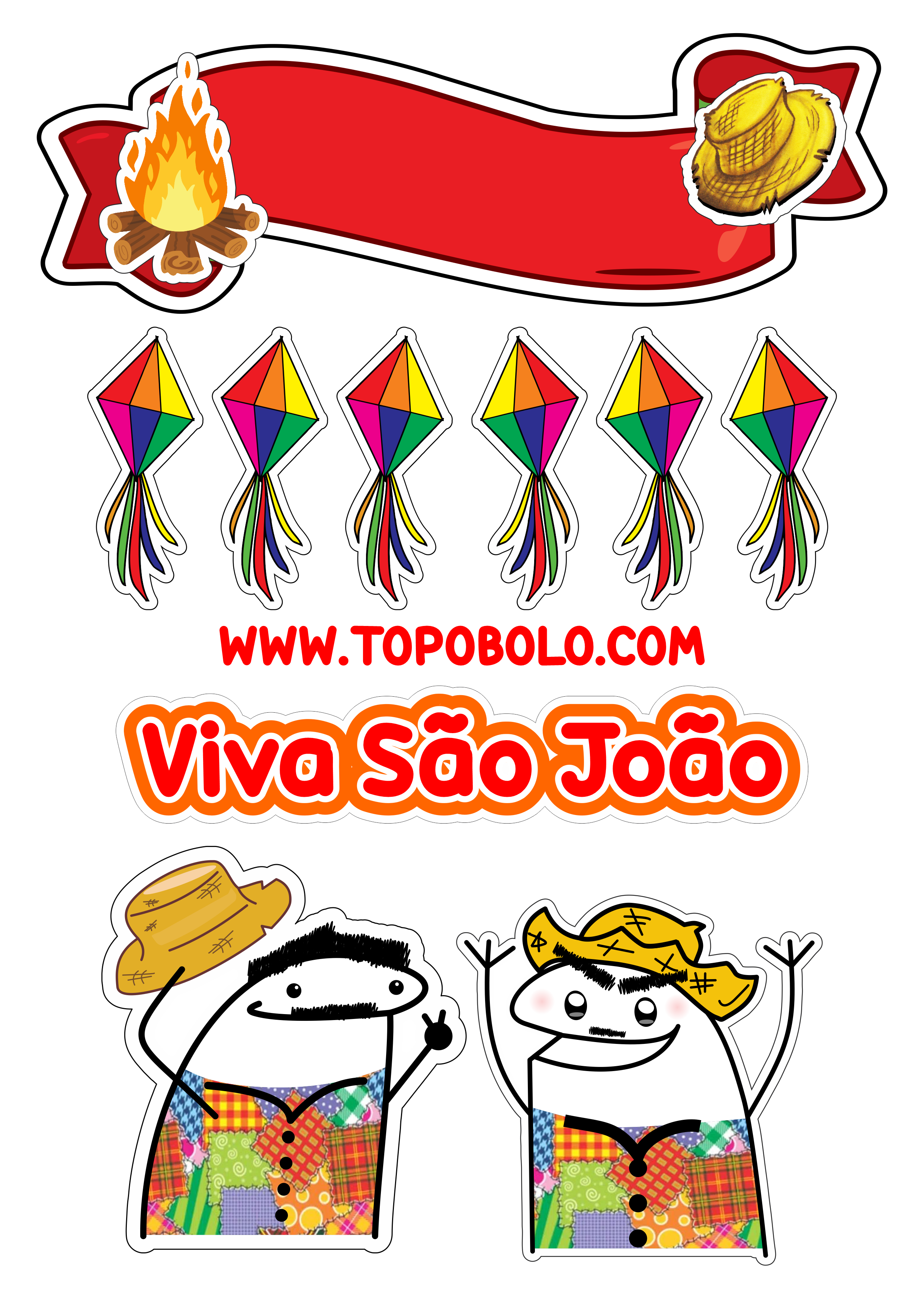 Topo de bolo para imprimir flork festa junina viva São João quadrilha caipira balões decoração de festa aniversário png