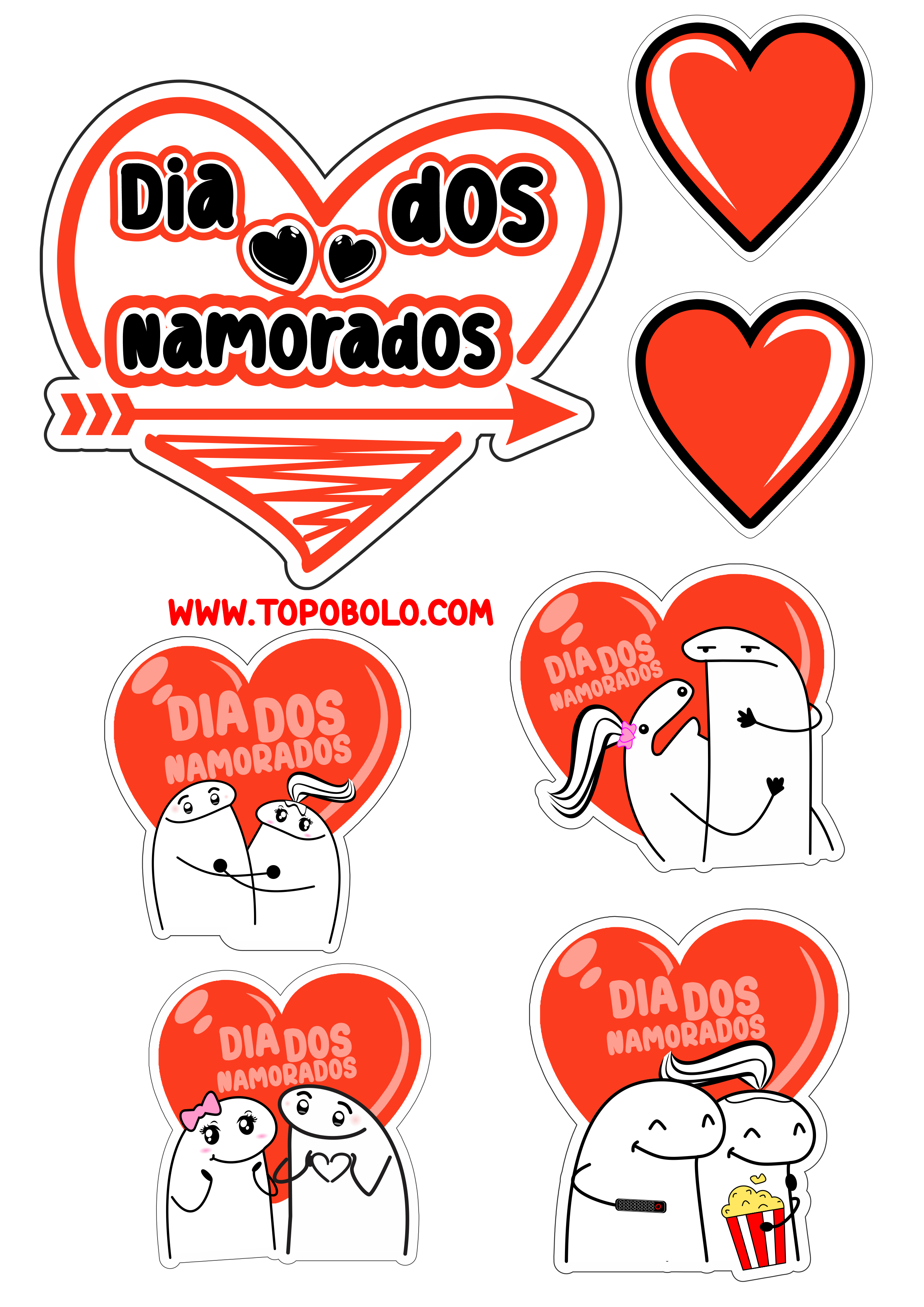 Topo de bolo para imprimir dia dos namorados 12 de junho corações amor flork figurinhas papelaria criativa personalizados png