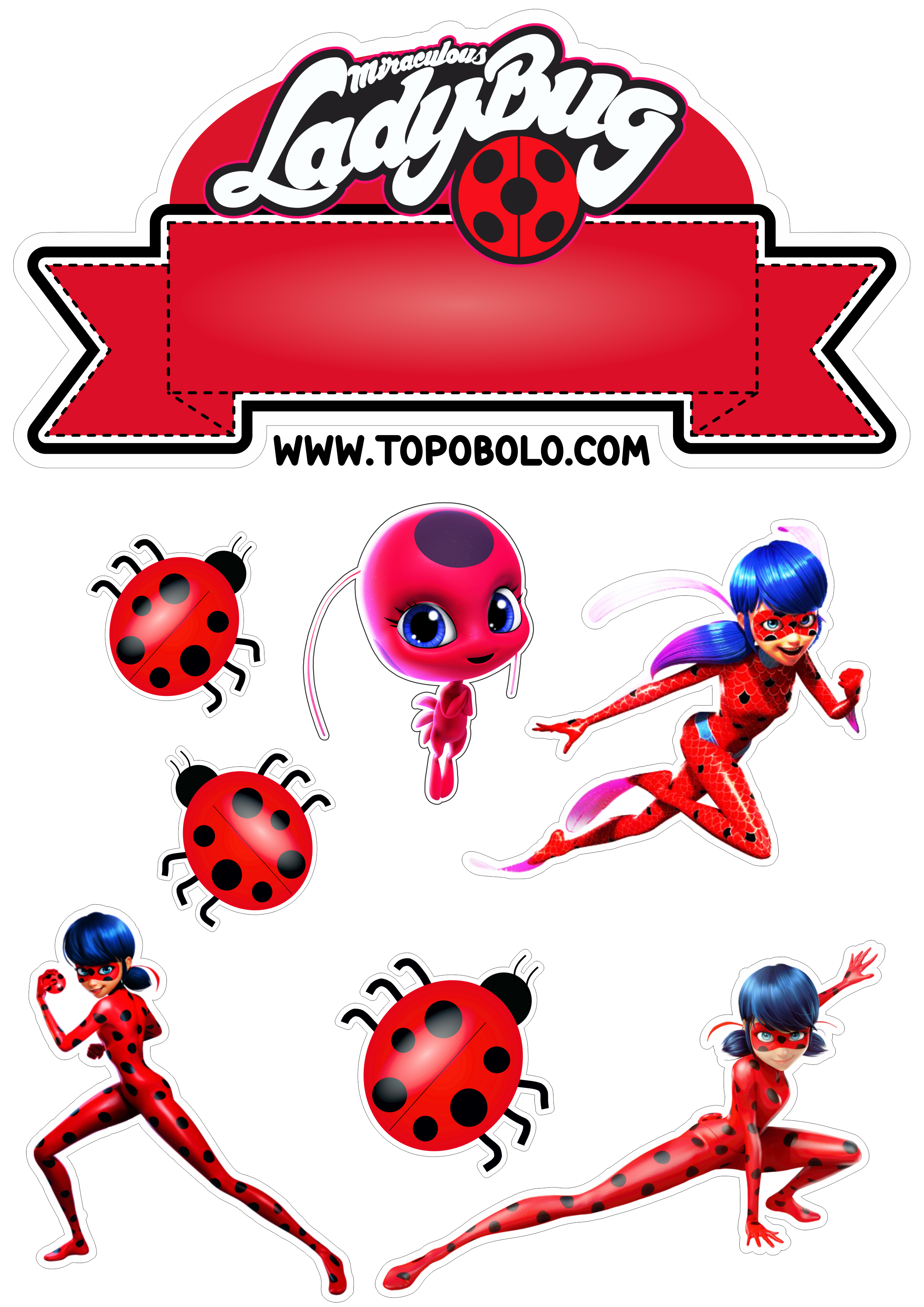 Topo de bolo para imprimir Miraculous Ladybug png