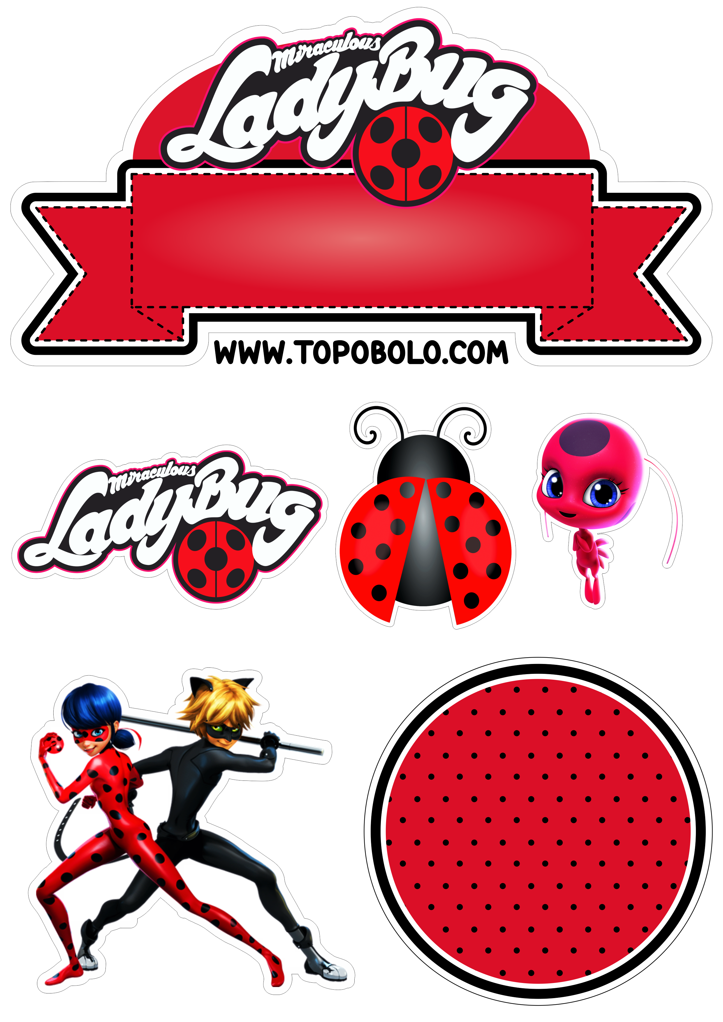 Topo de bolo para imprimir Miraculous Ladybug aniversário infantil desenho animado animação personalizado papelaria criativa free png