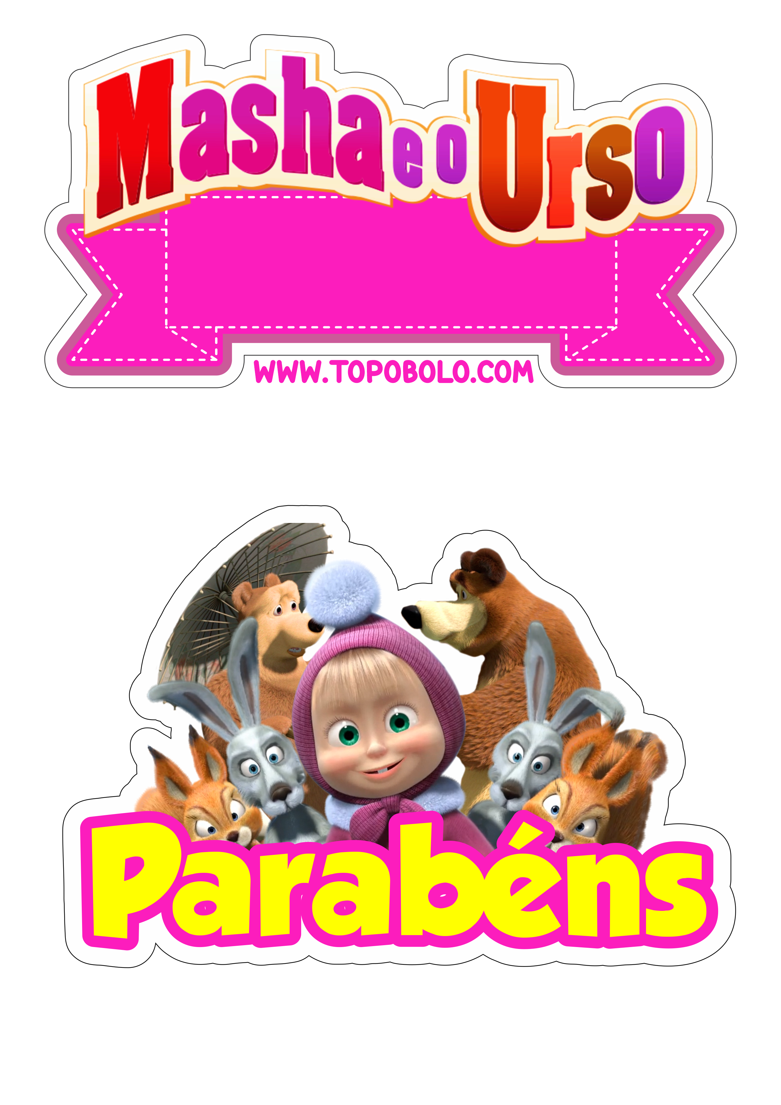 Topo de bolo Masha e o Urso decoração de aniversário infantil animação download grátis png
