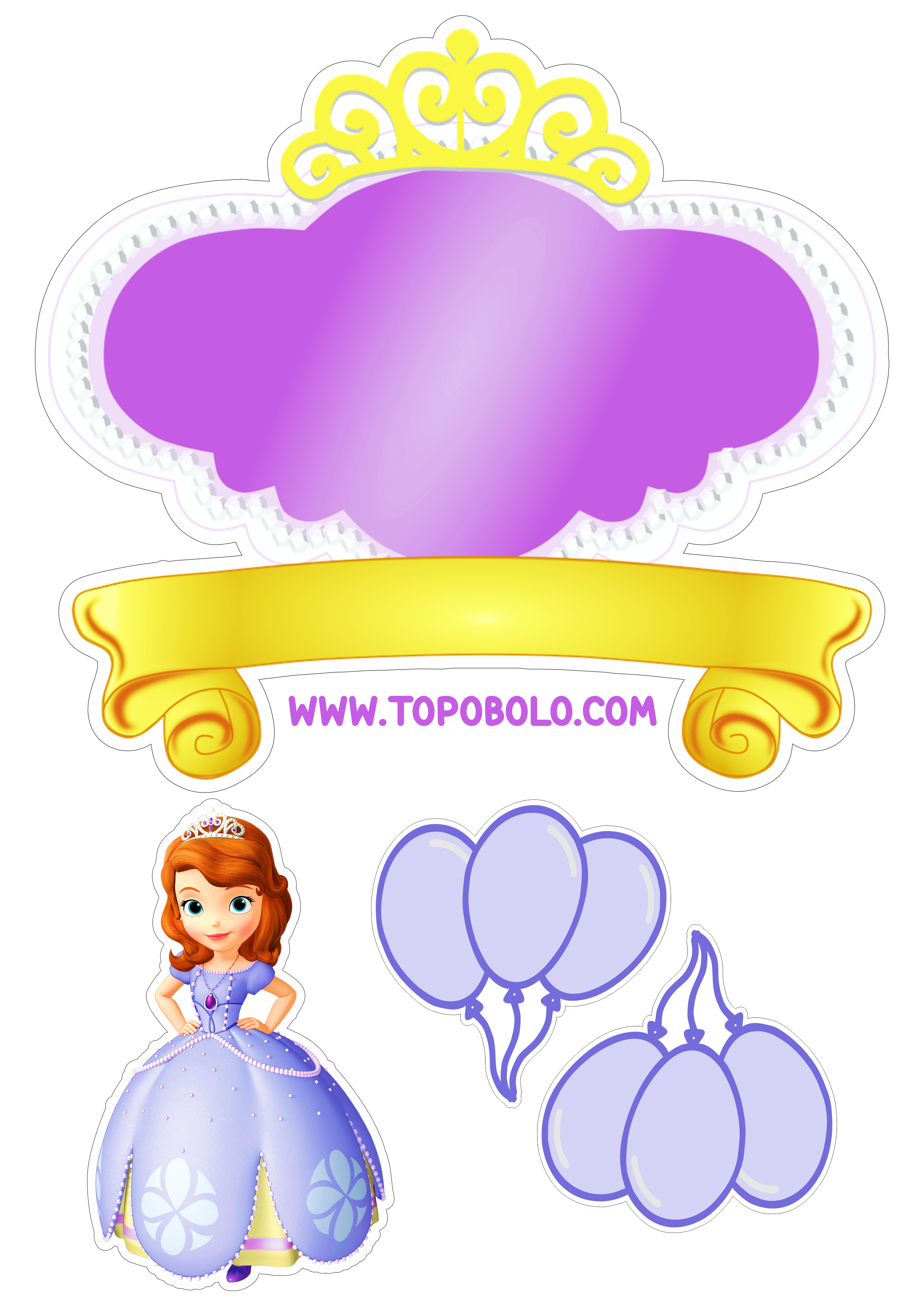 Topo de bolo grátis Princesinha Sofia festa de aniversário papelaria criativa personalizado png