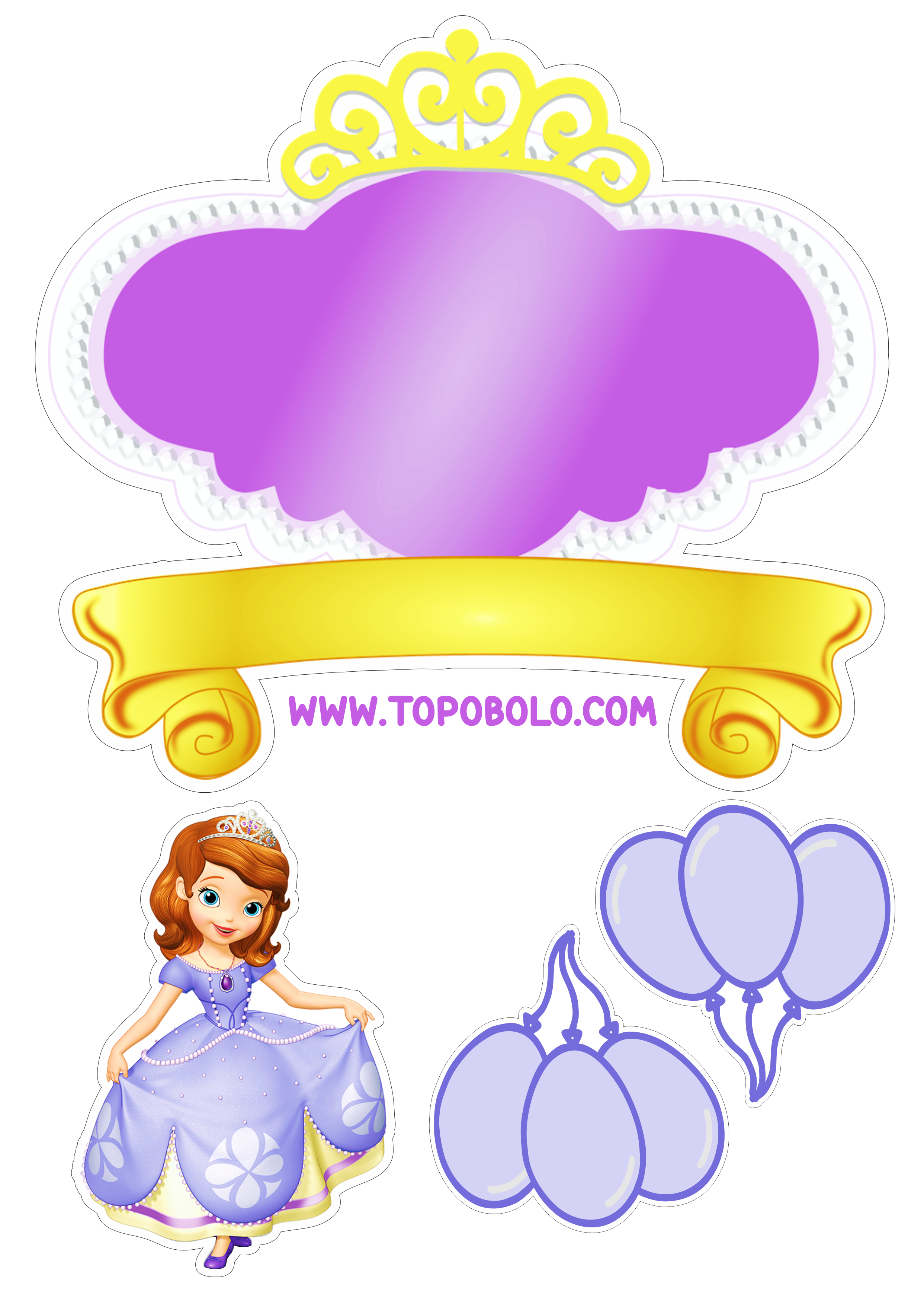 Topo de bolo grátis Princesinha Sofia festa de aniversário papelaria criativa personalizado renda extra png