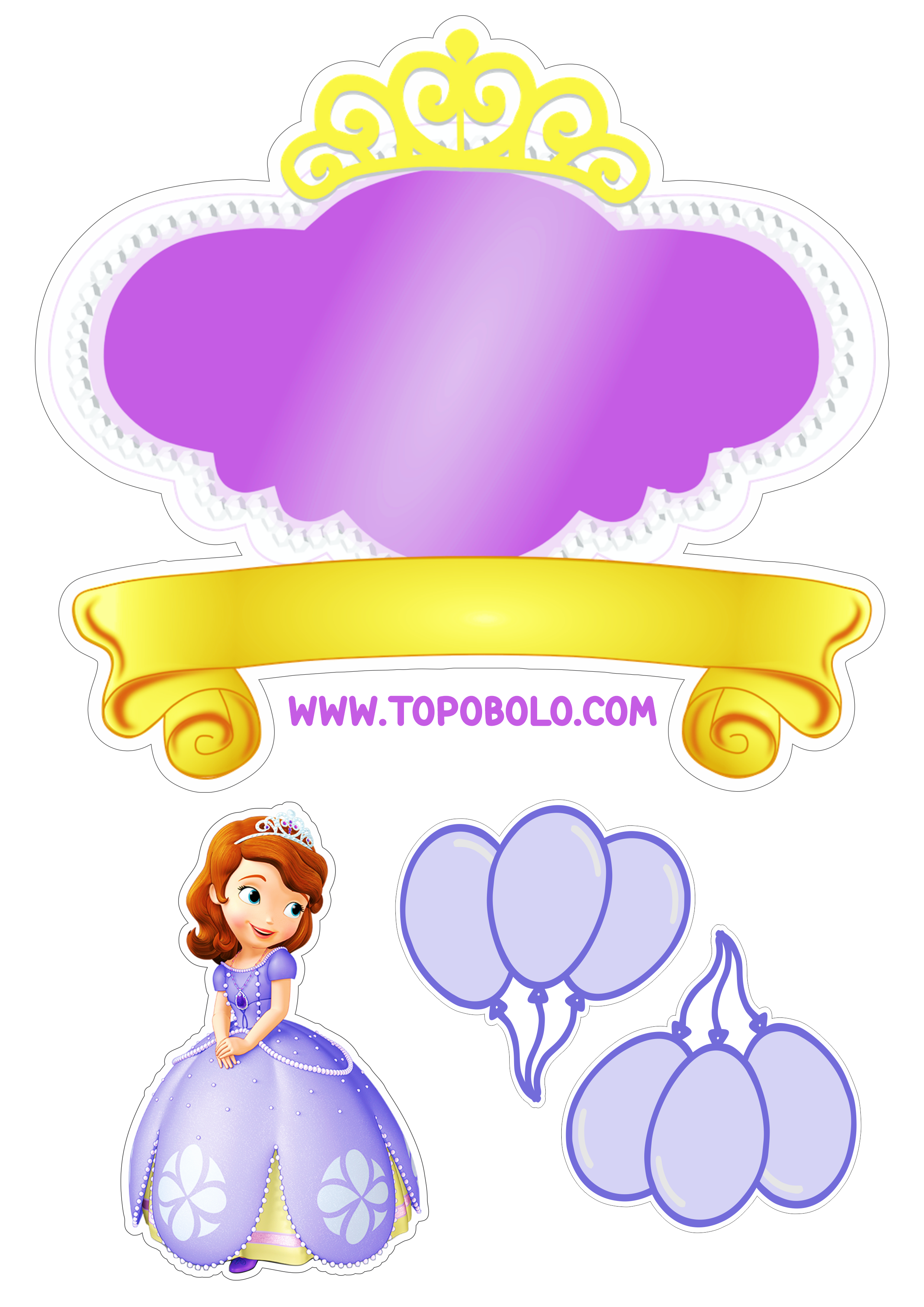 Topo de bolo grátis Princesinha Sofia festa de aniversário papelaria criativa personalizado renda extra com decoração png