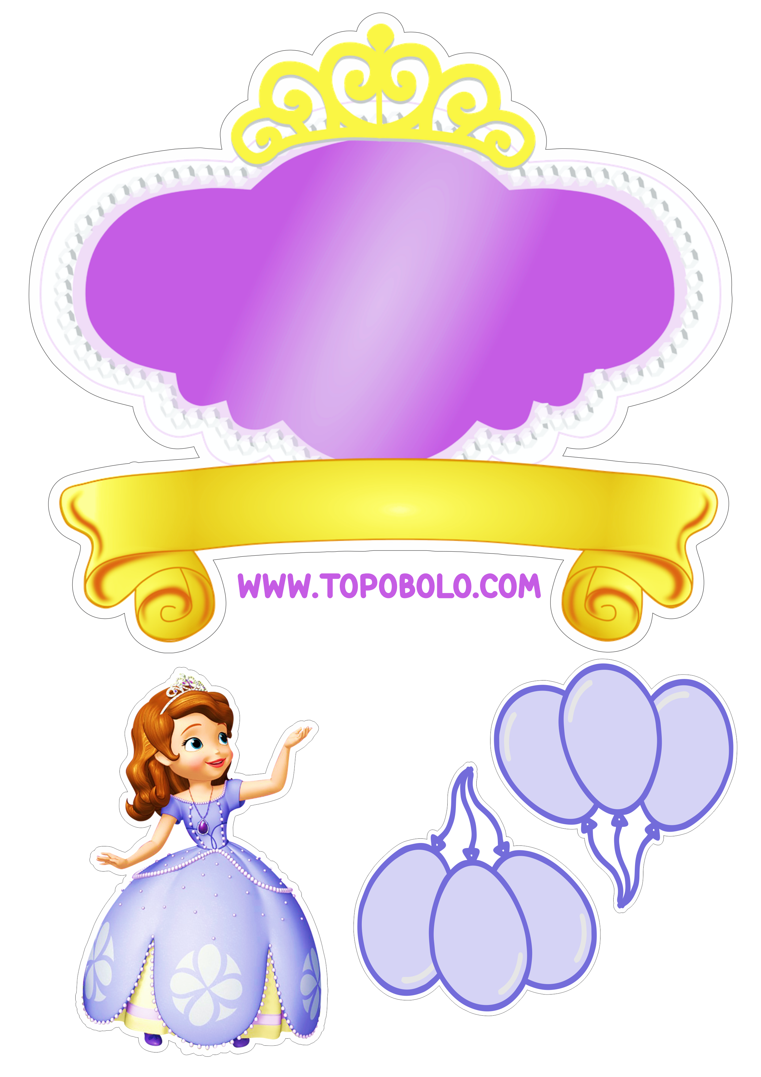 Topo de bolo grátis Princesinha Sofia festa de aniversário papelaria criativa personalizado renda extra com decoração download png