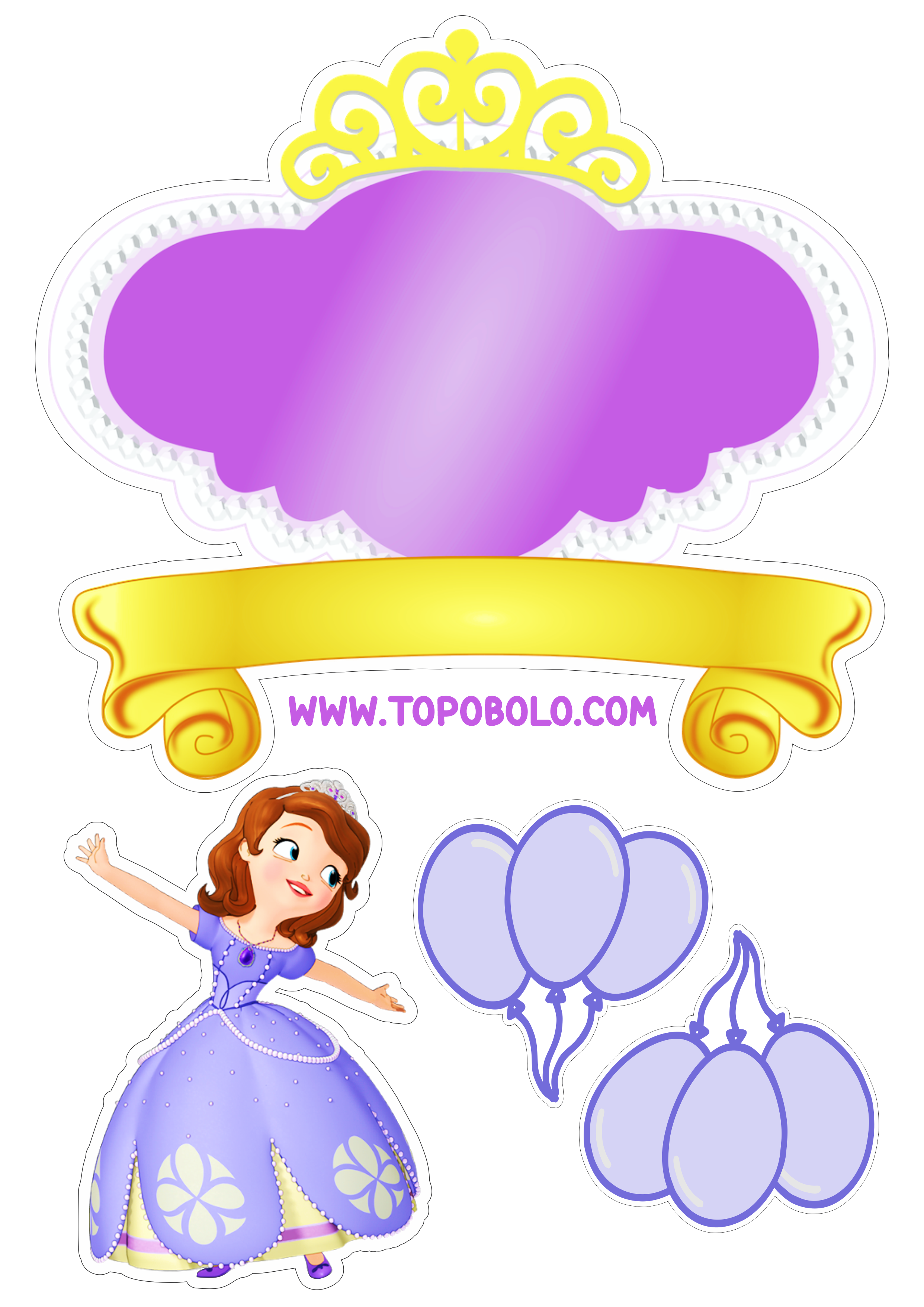 Topo de bolo grátis Princesinha Sofia festa de aniversário papelaria criativa personalizado renda extra com decoração download free png