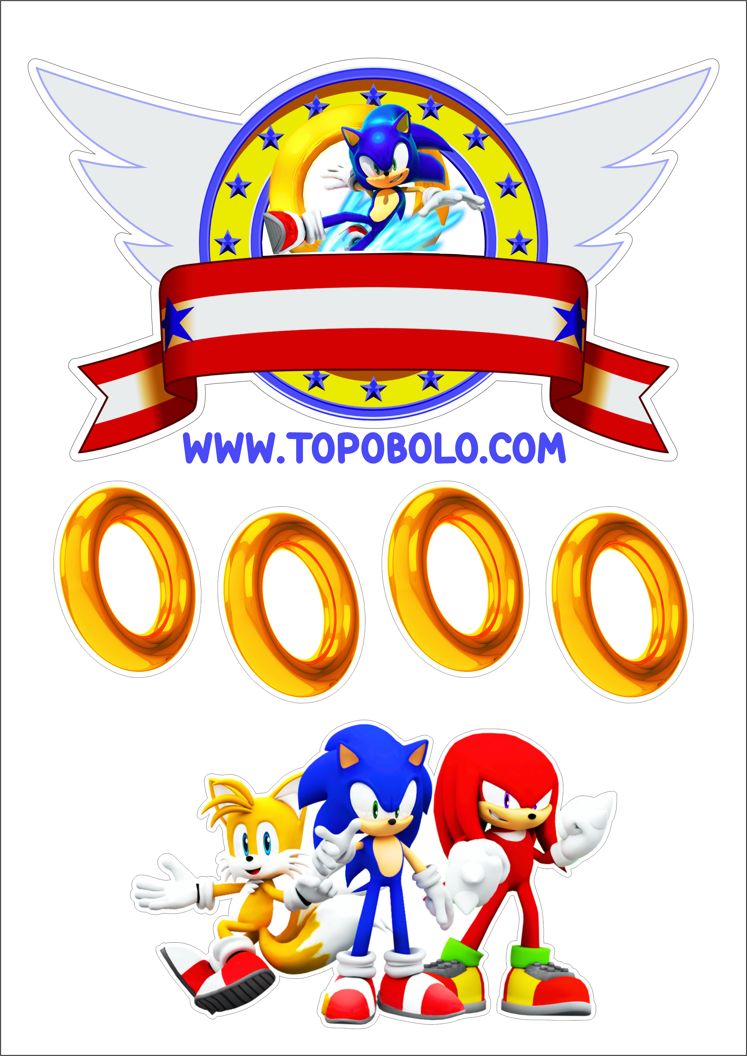 Topo de bolo Sonic The Hedgehog aniversário infantil personagem de games festa pronta renda extra com personalizados png