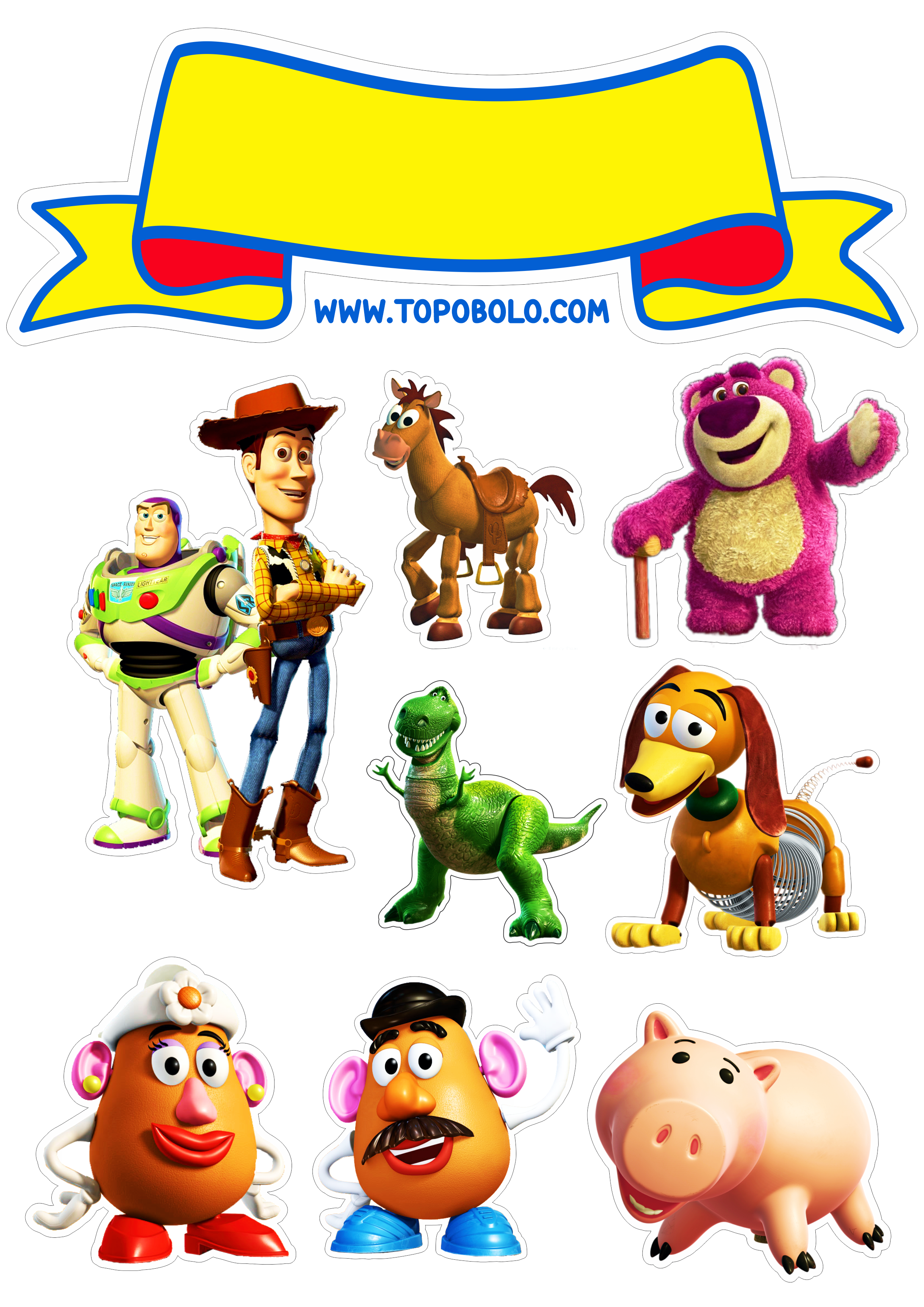 Topo de bolo Toy Story Aniversário infantil decoração para imprimir personagens Disney papelaria criativa png