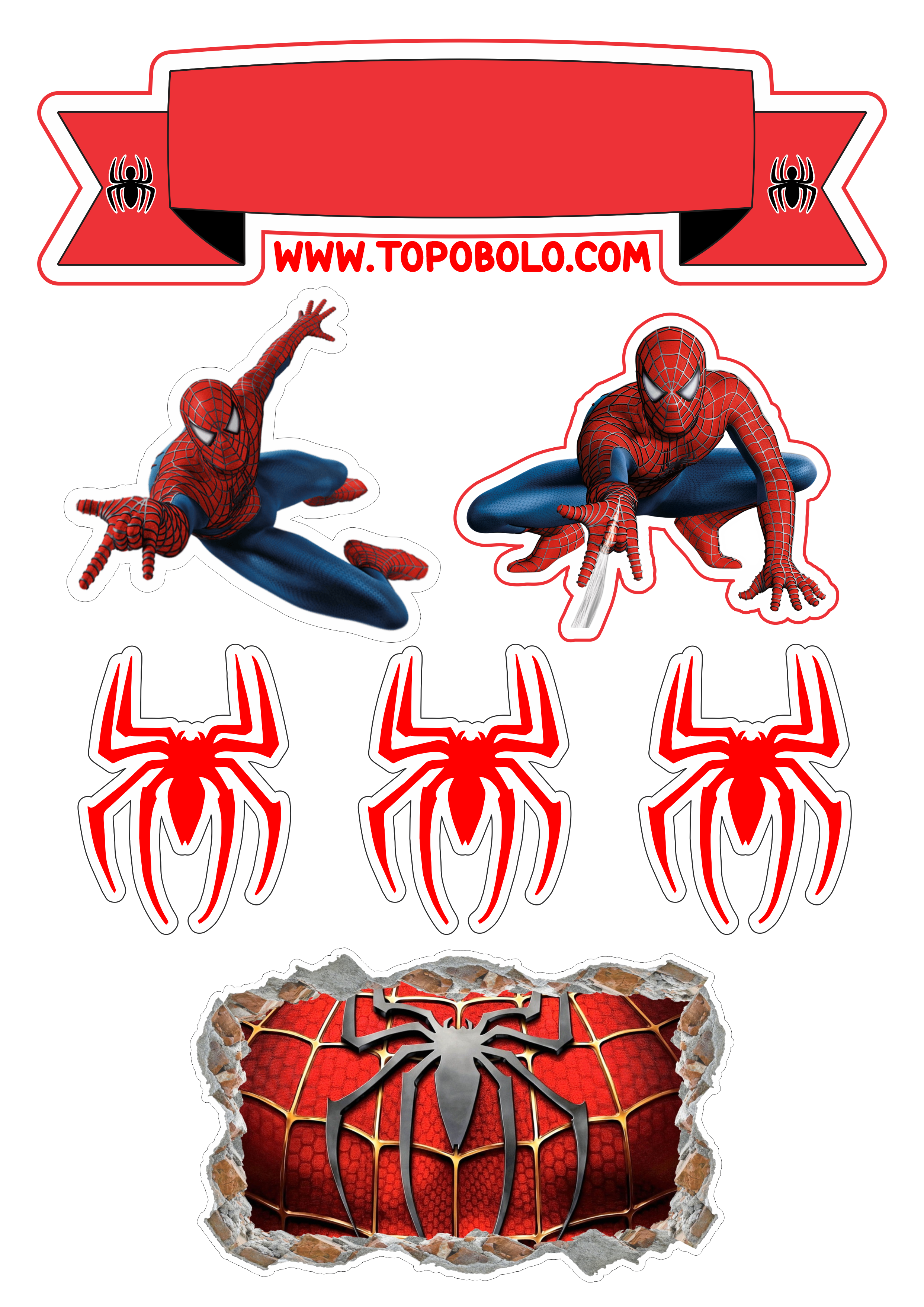 Homem-Aranha topo de bolo para imprimir festa de aniversário infantil Marvel Spider-Man Peter Parker teia de aranha png