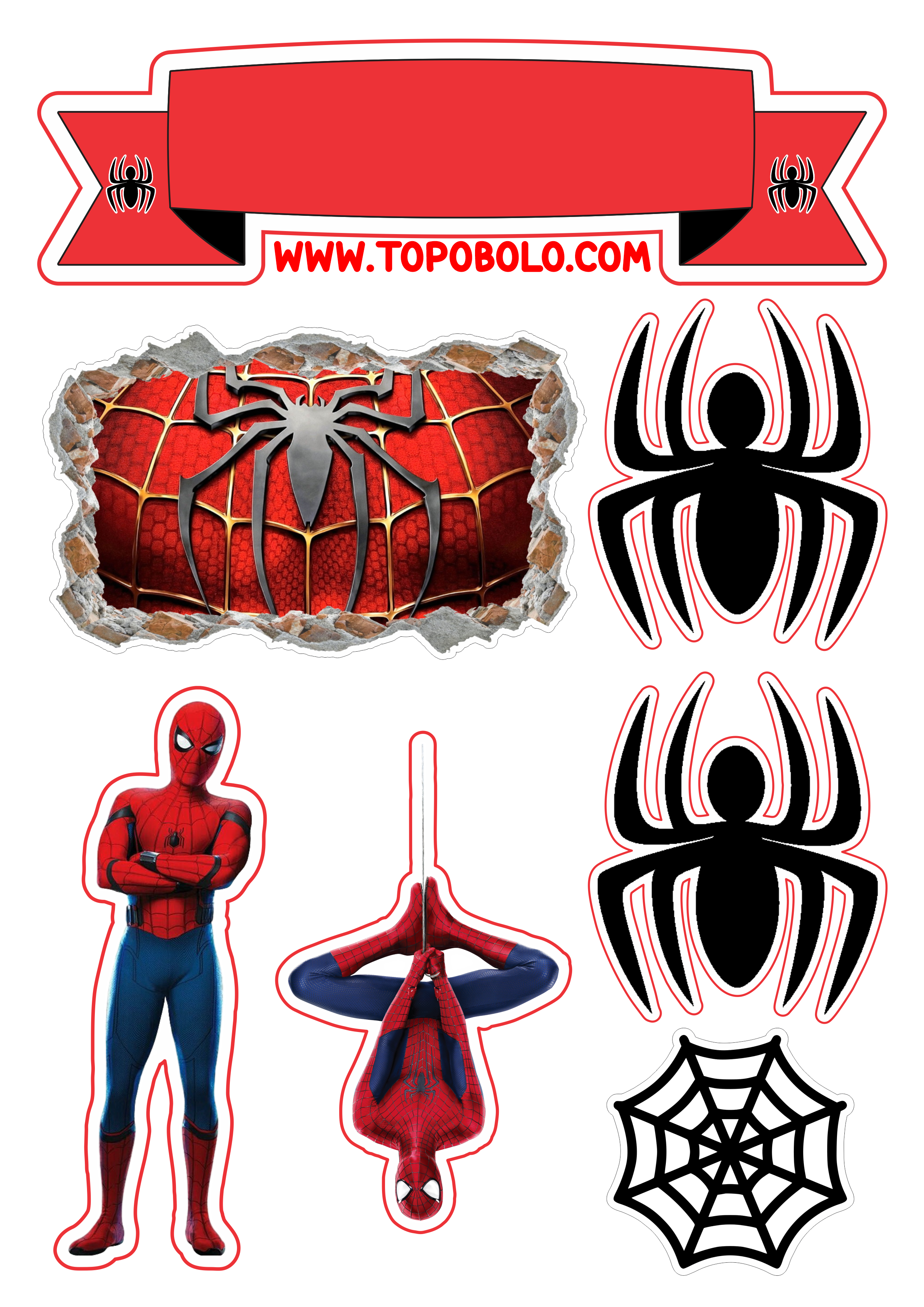 Topo de bolo para imprimir Spider-Man super Heroi png
