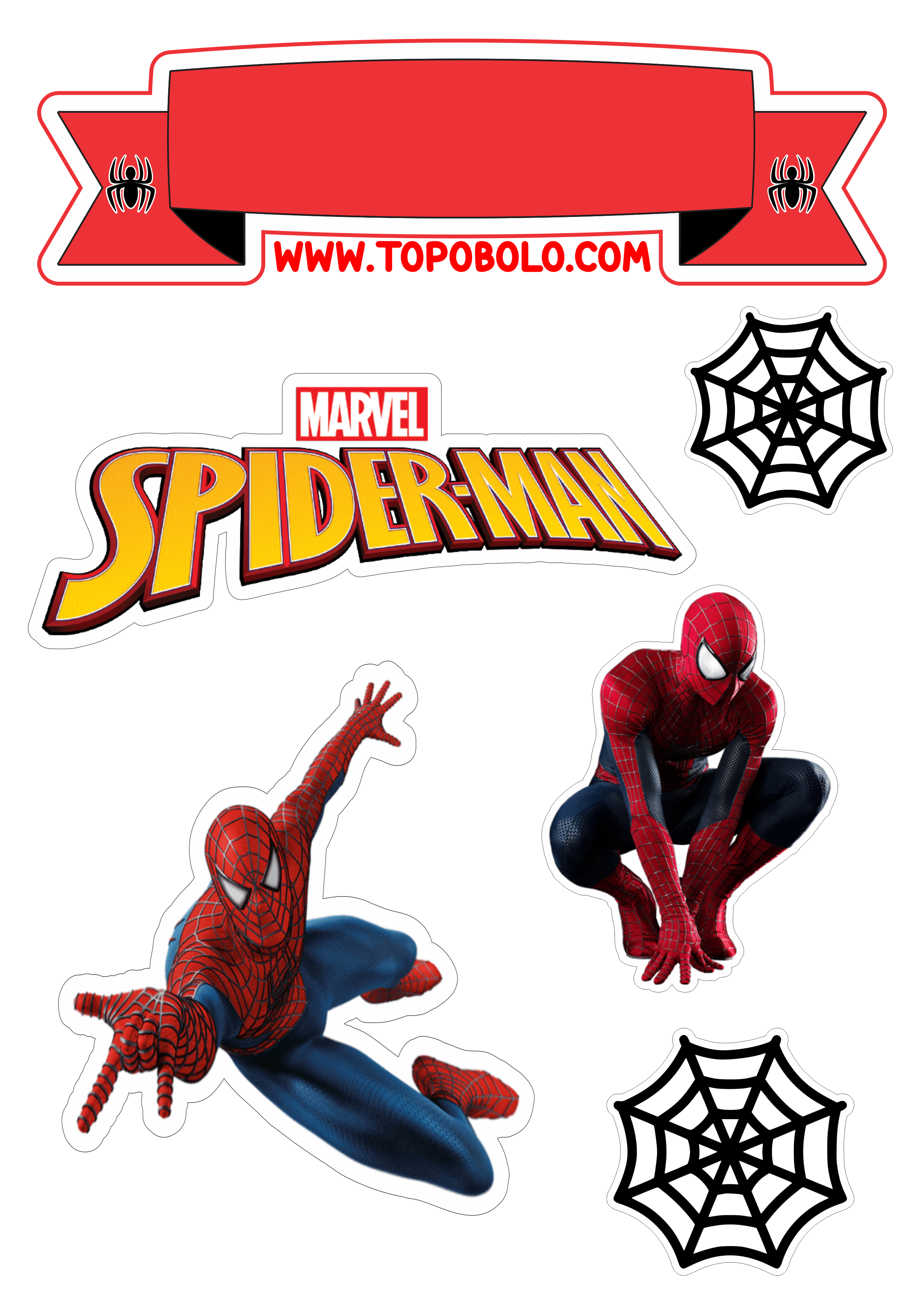 Topo de bolo para imprimir Spider-Man super Herói Homem-Aranha aniversário infantil imagens para recorte png