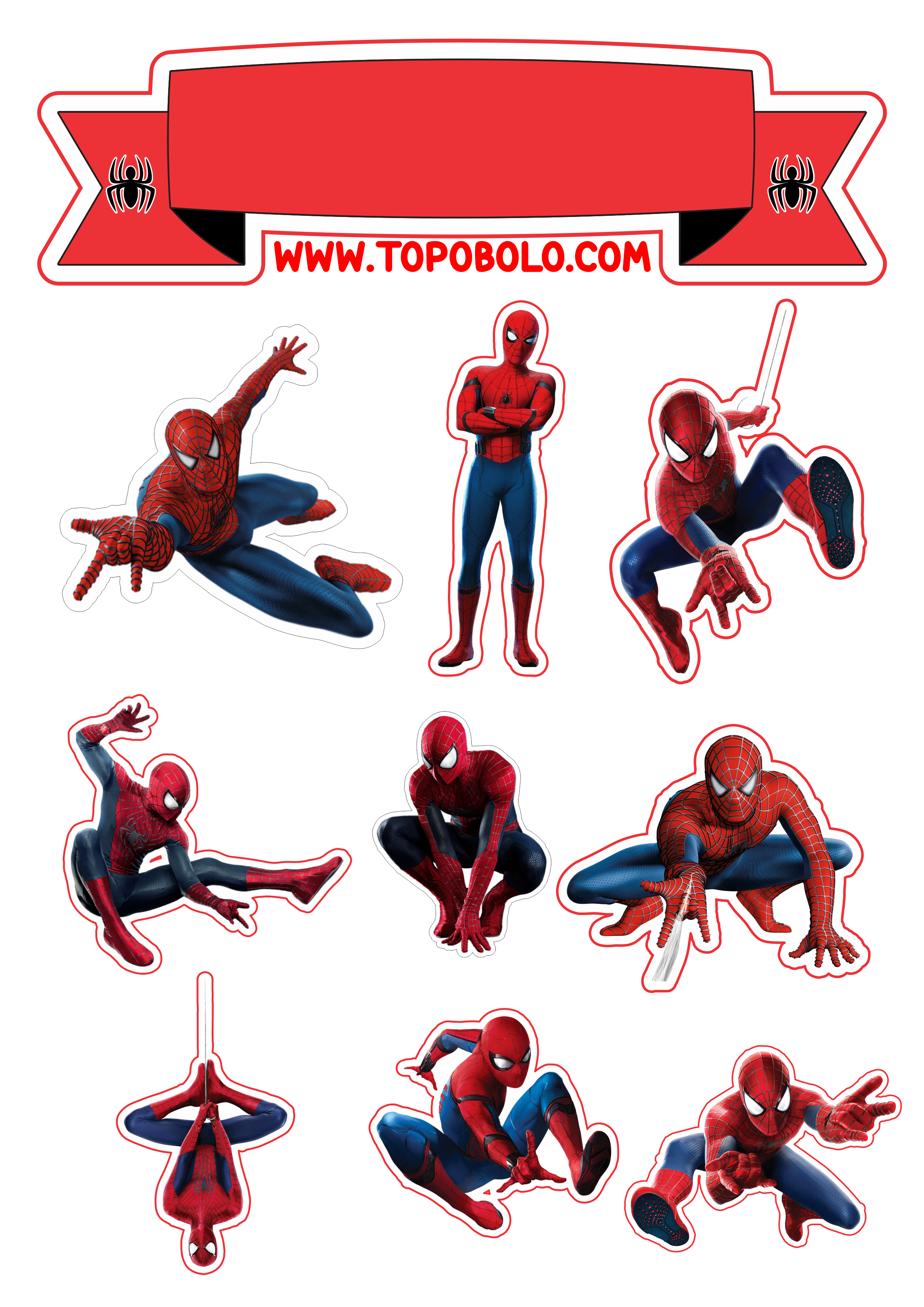 Topo de bolo para imprimir Spider-Man super Herói Homem-Aranha aniversário infantil imagens para recorte renda extra png