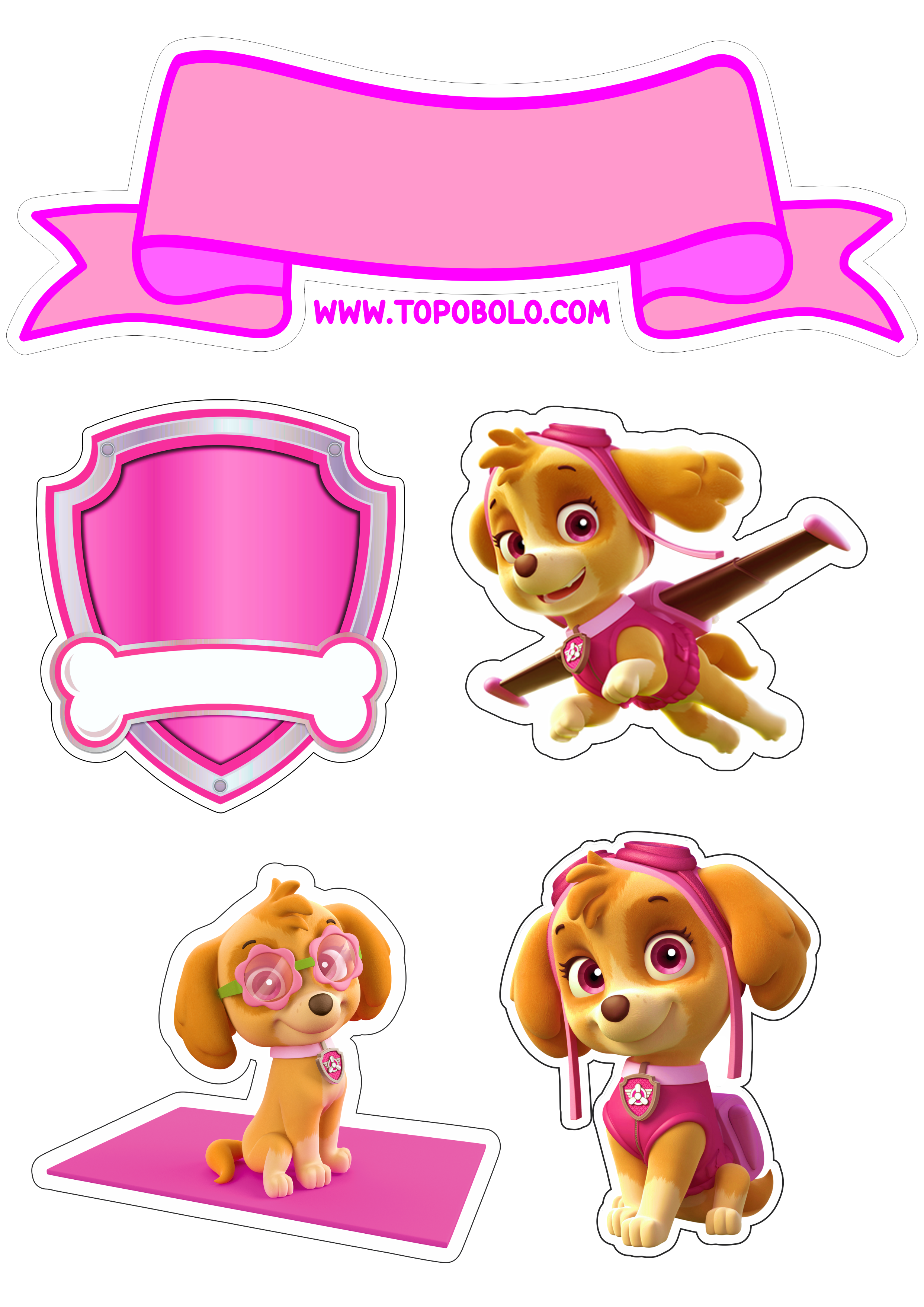 Topo de bolo para imprimir patrulha canina rosa Skye desenho animado png