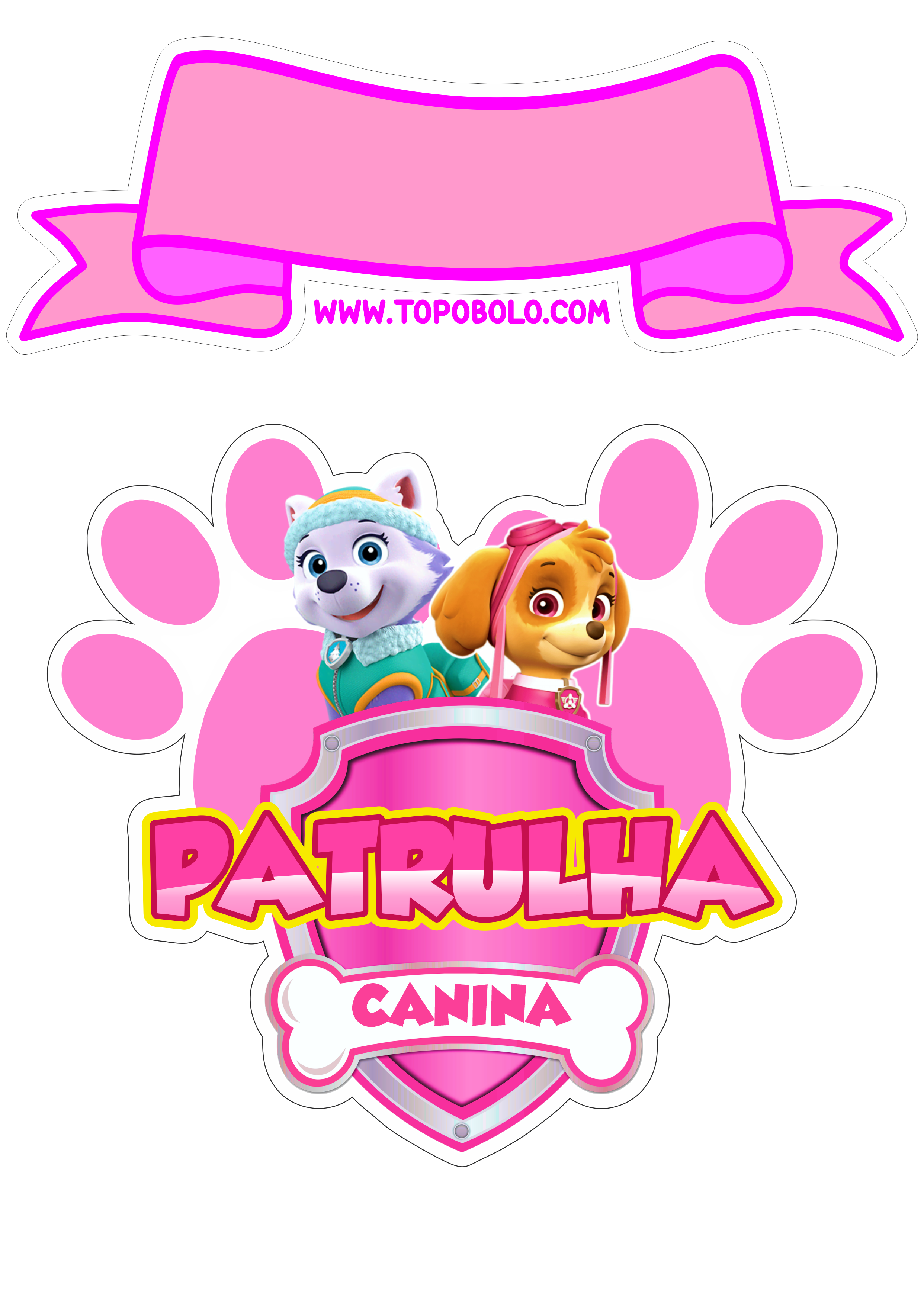 Topo de bolo para imprimir patrulha canina rosa Skye desenho infantil animação aniversário png