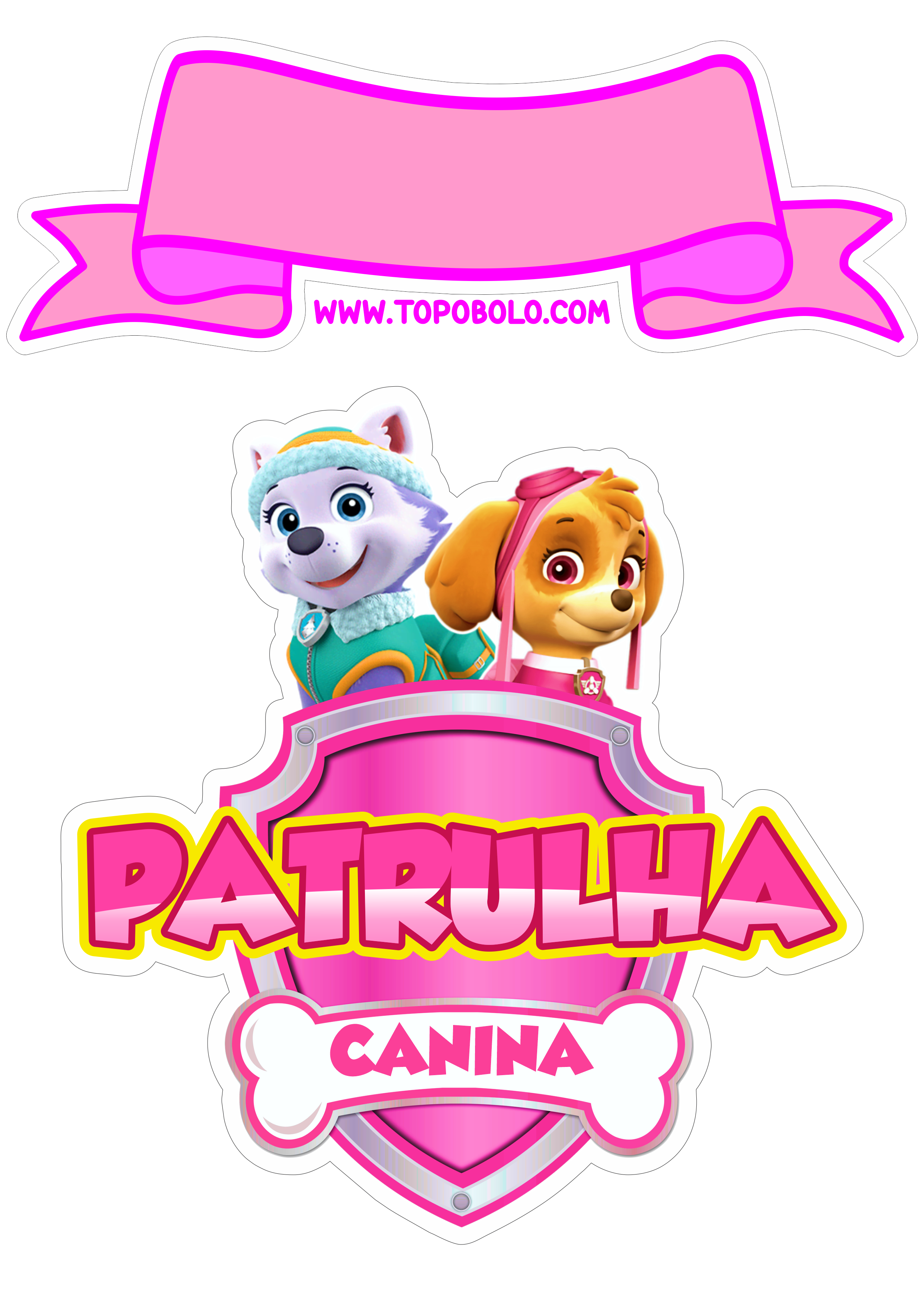 Topo de bolo para imprimir patrulha canina rosa Skye desenho infantil animação aniversário personalizado png