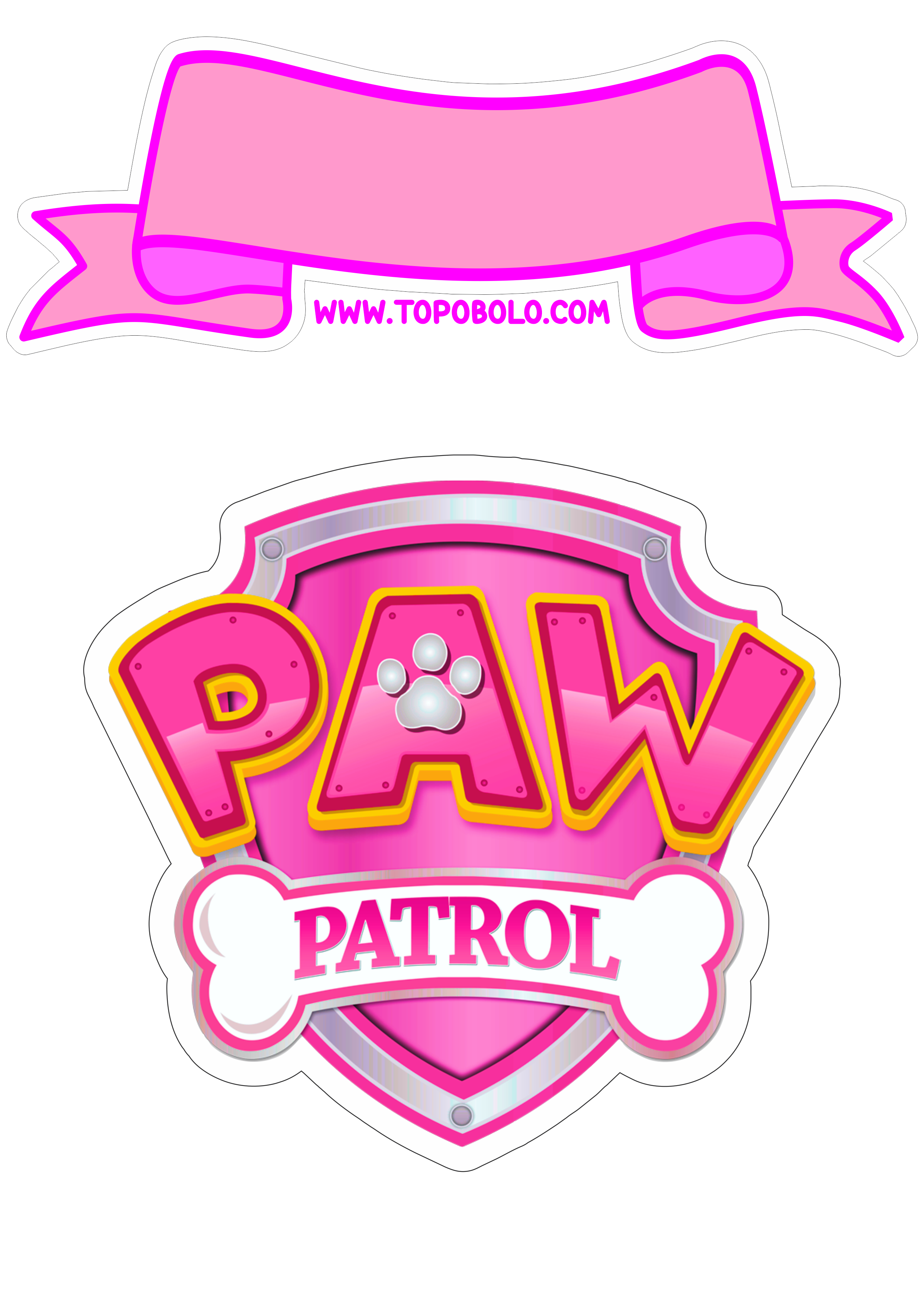 Topo de bolo para imprimir patrulha canina rosa Skye desenho infantil animação aniversário personalizado download png