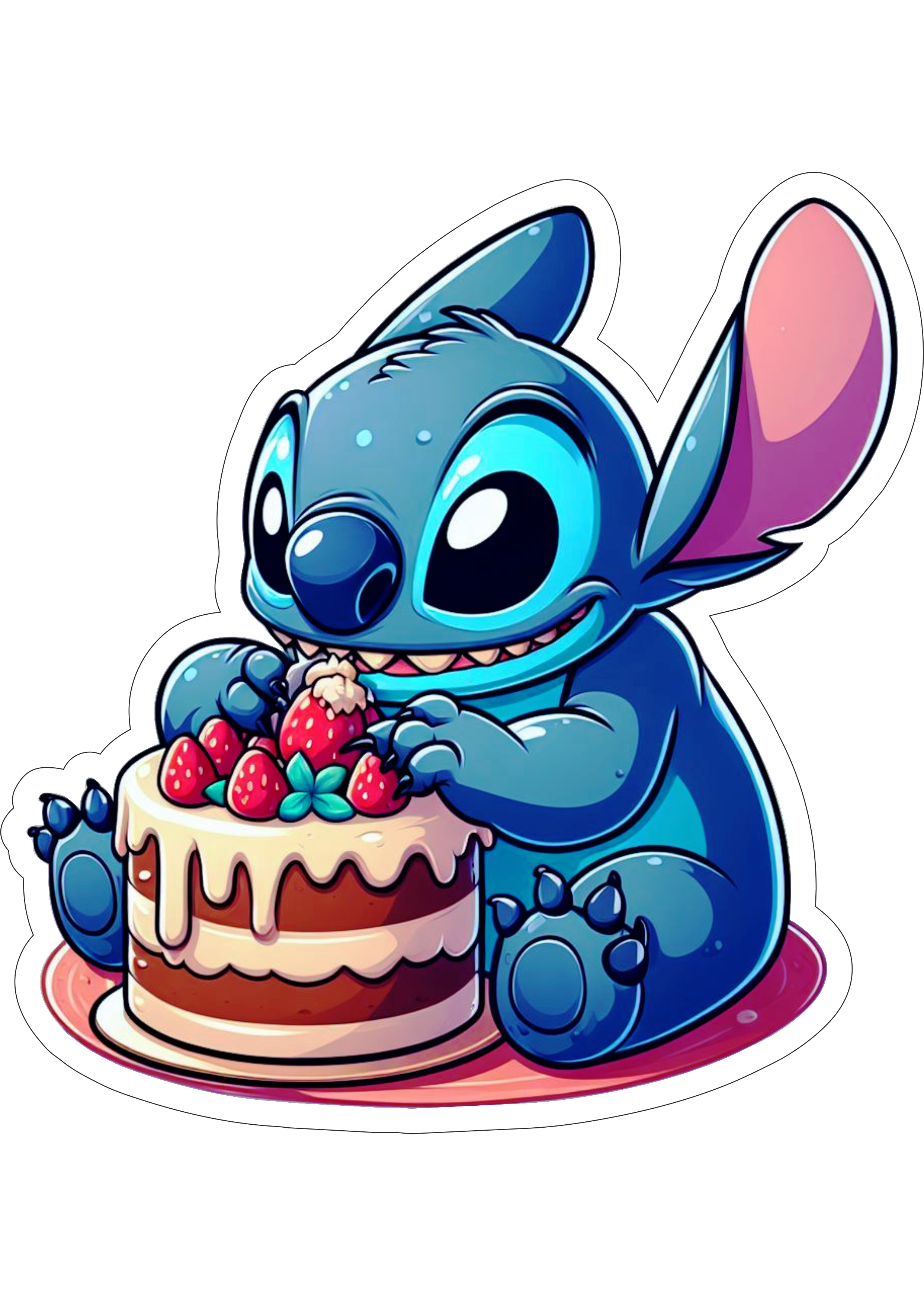Desenho infantil Stitch comendo bolo imagem com fundo transparente png
