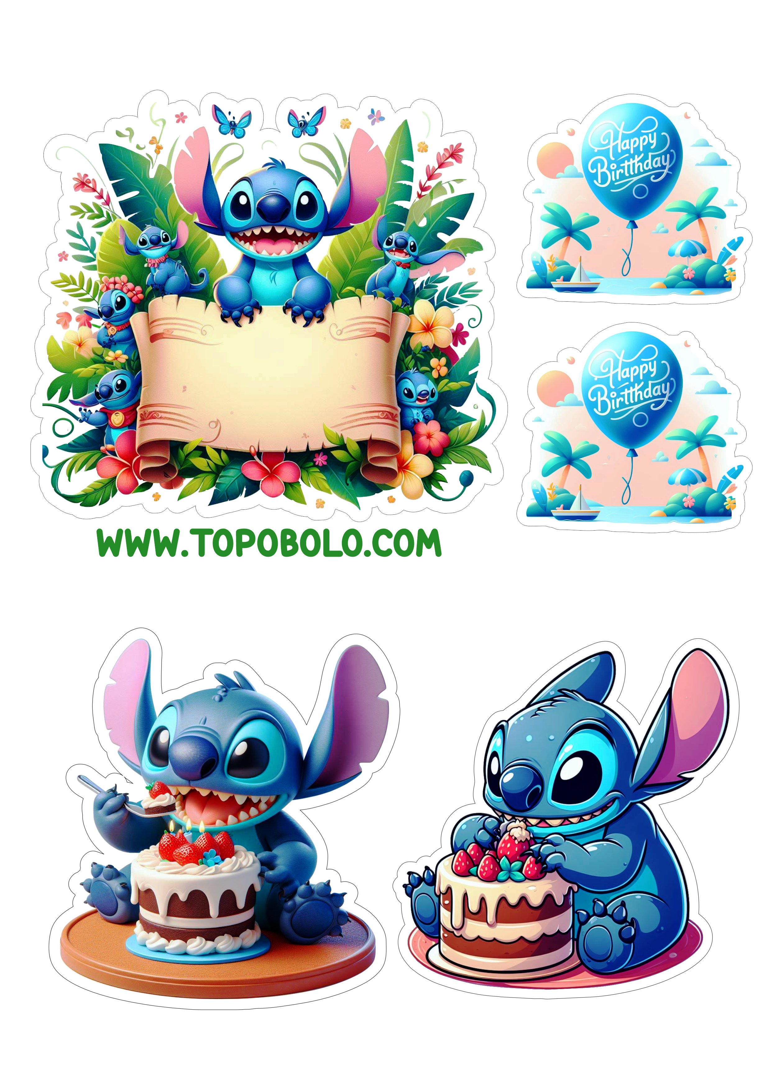 Topo de bolo desenho infantil Stitch Disney decoração de aniversário infantil png