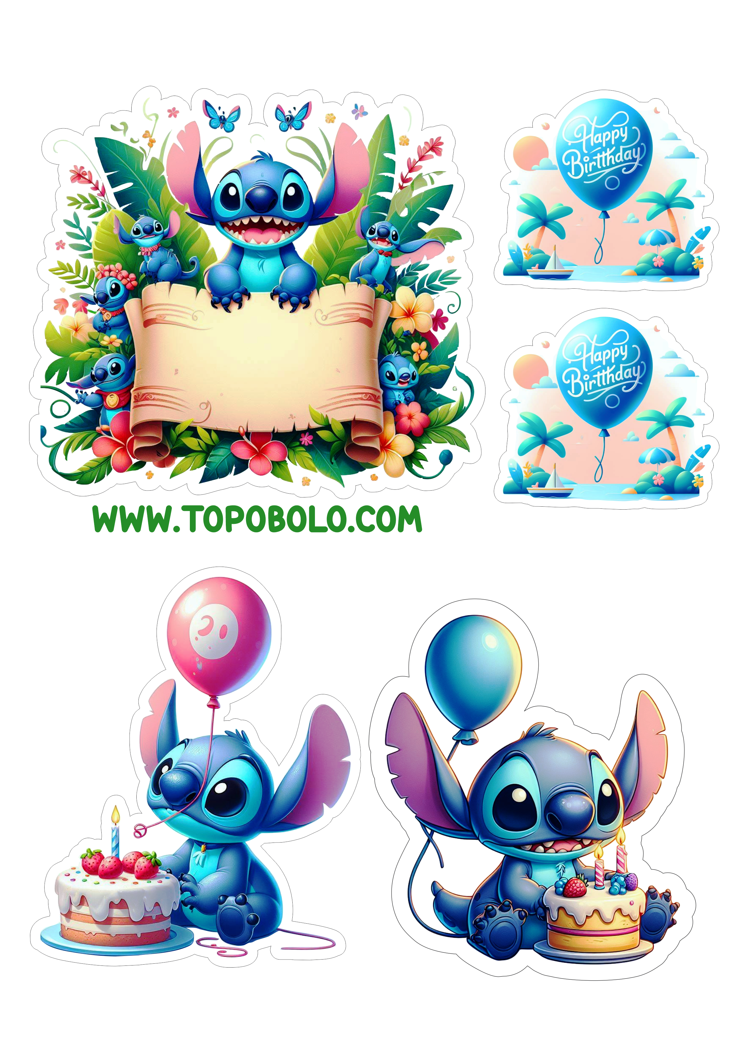 Topo de bolo desenho infantil Stitch Disney decoração de aniversário infantil papelaria criativa festa personalizada png