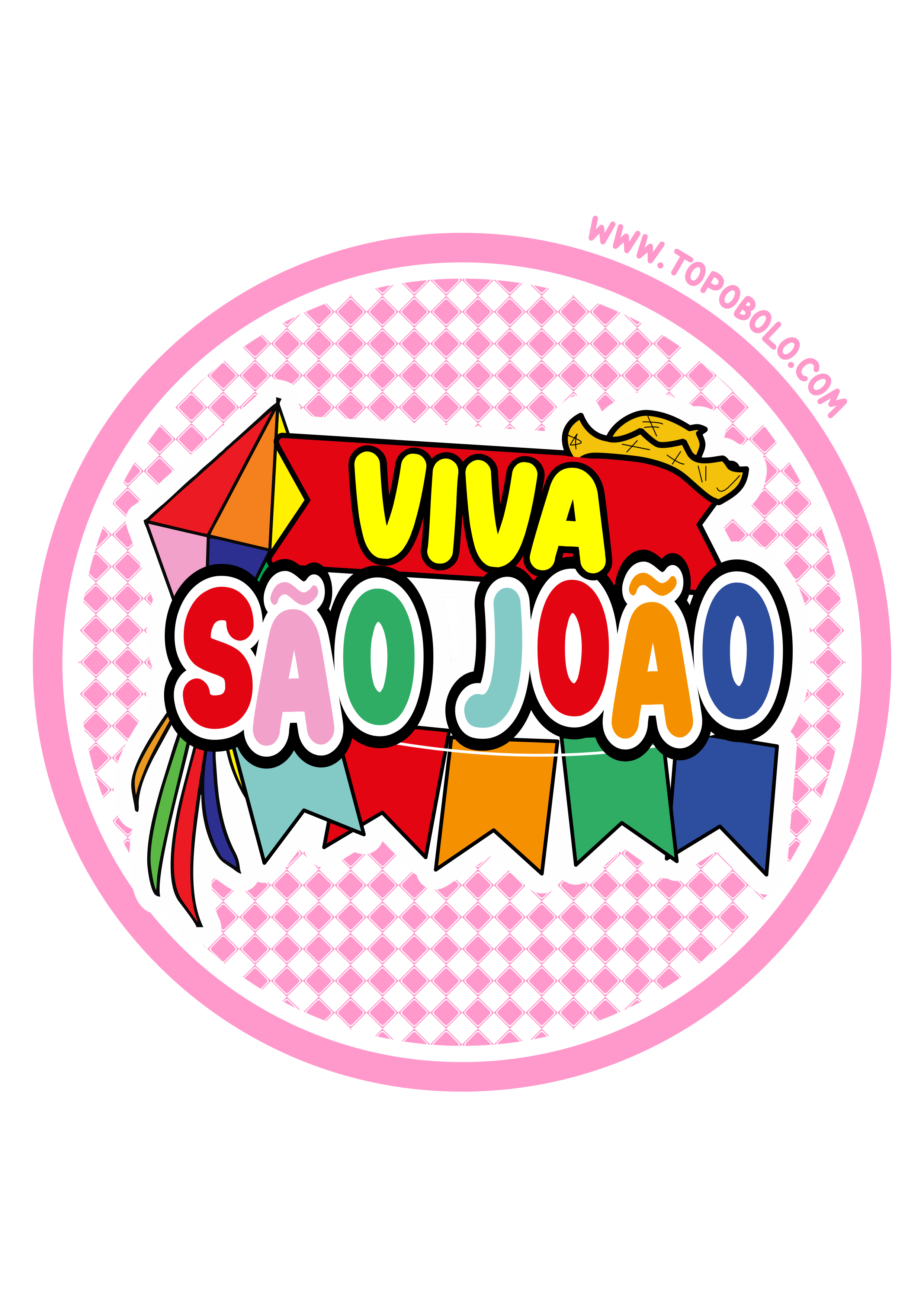 Viva São João adesivo redondo tag sticker rosa festa junina artigos de papelaria grátis para imprimir e decorar png