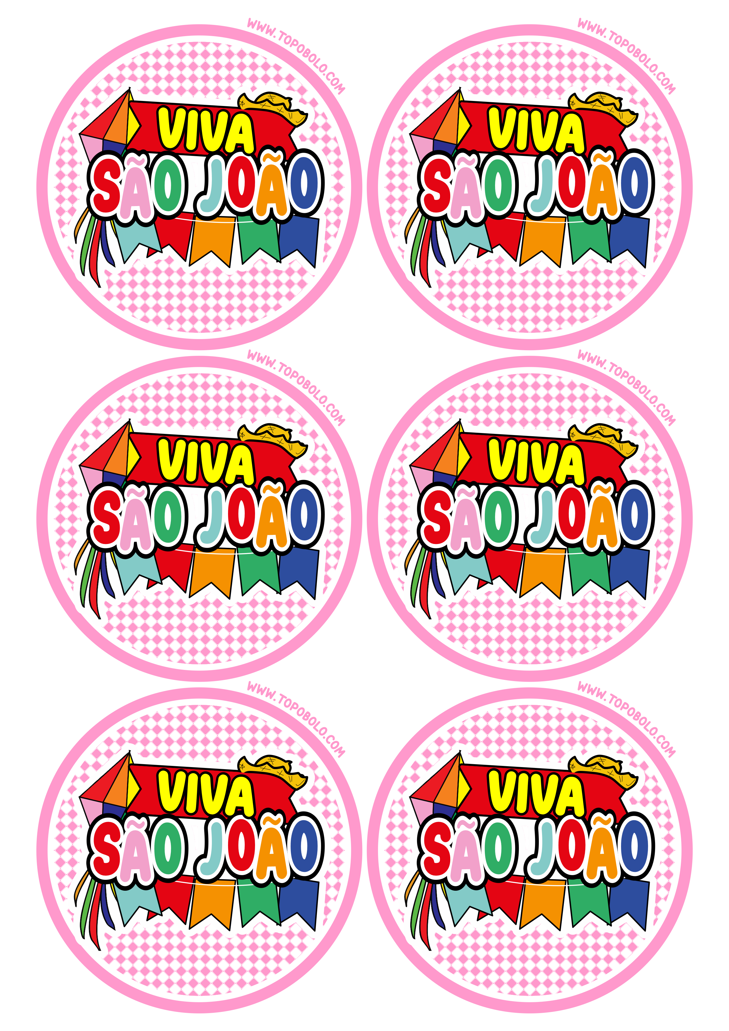 Viva São João adesivo redondo tag sticker rosa festa junina artigos de papelaria grátis para imprimir e decorar 6 imagens png