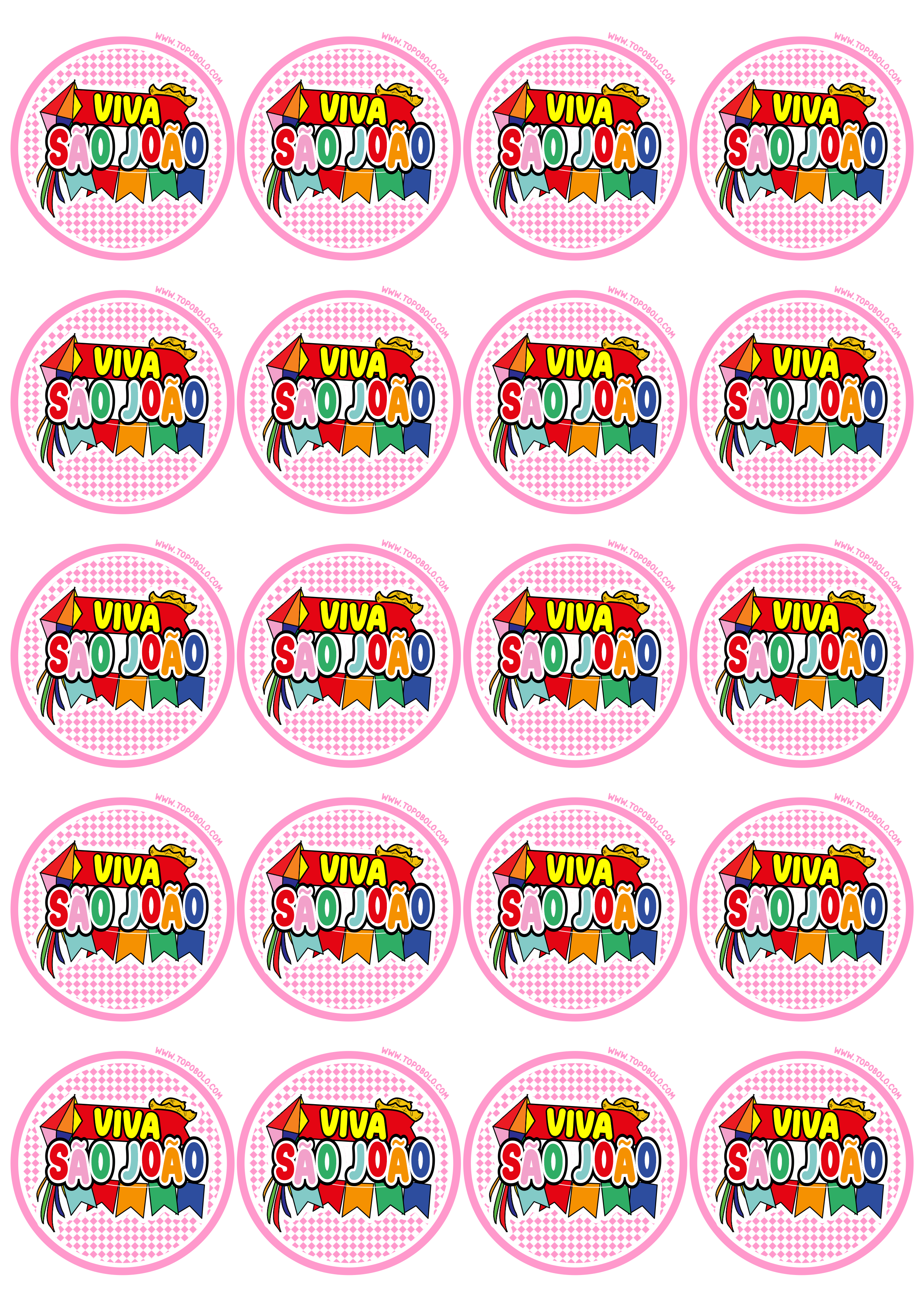 Viva São João adesivo redondo tag sticker rosa festa junina artigos de papelaria grátis para imprimir e decorar 20 imagens png