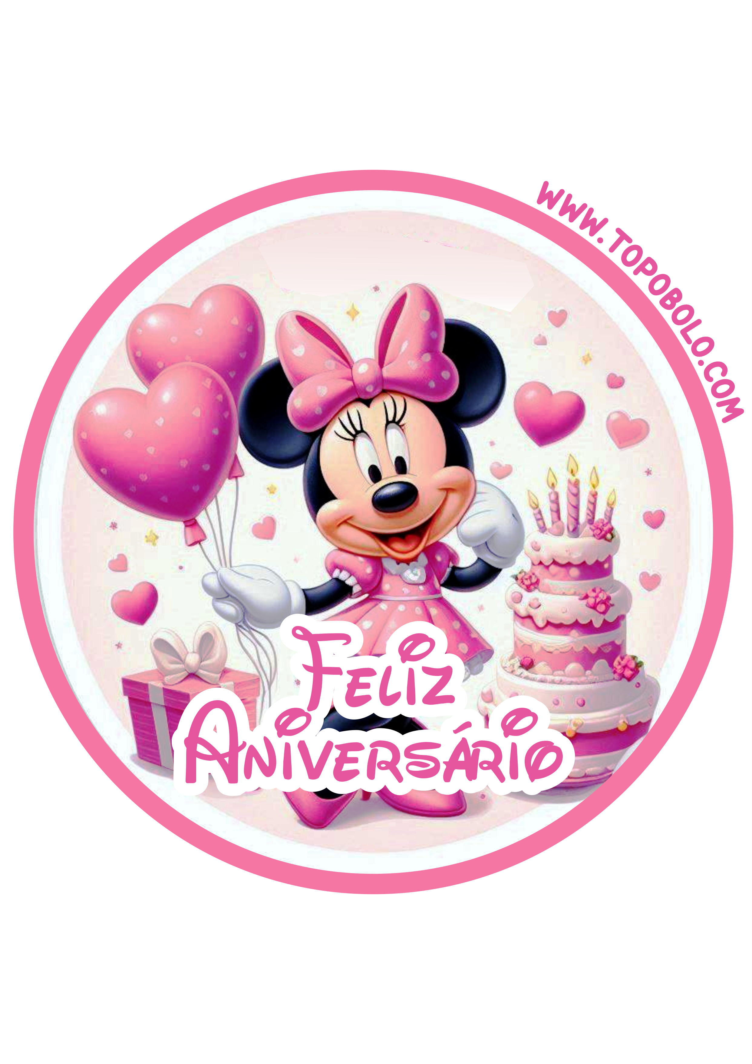 Minnie Mouse rosa adesivo redondo feliz aniversário png