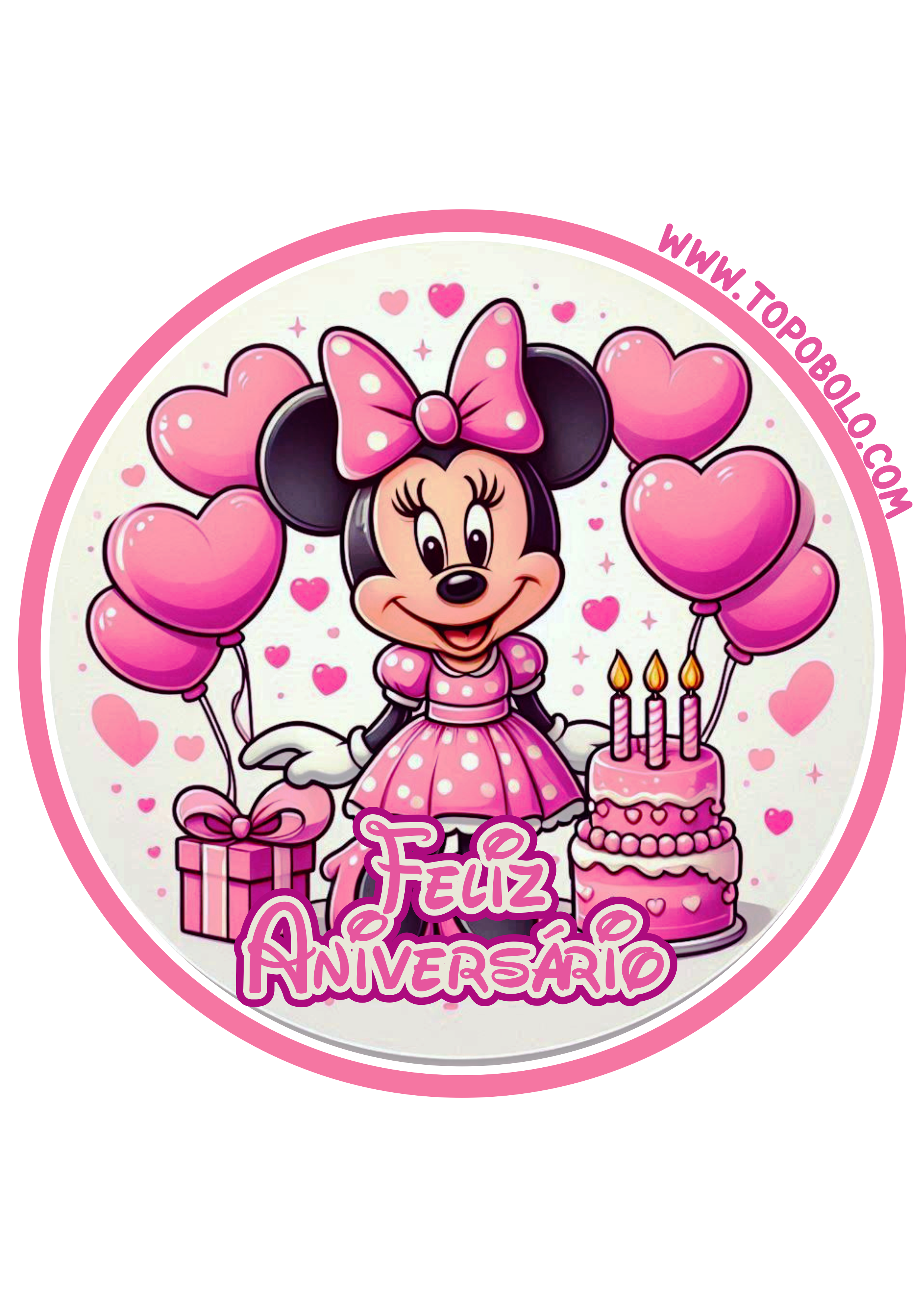 Decoração de aniversário Minnie rosa adesivo redondo para imprimir festa infantil papelaria criativa png