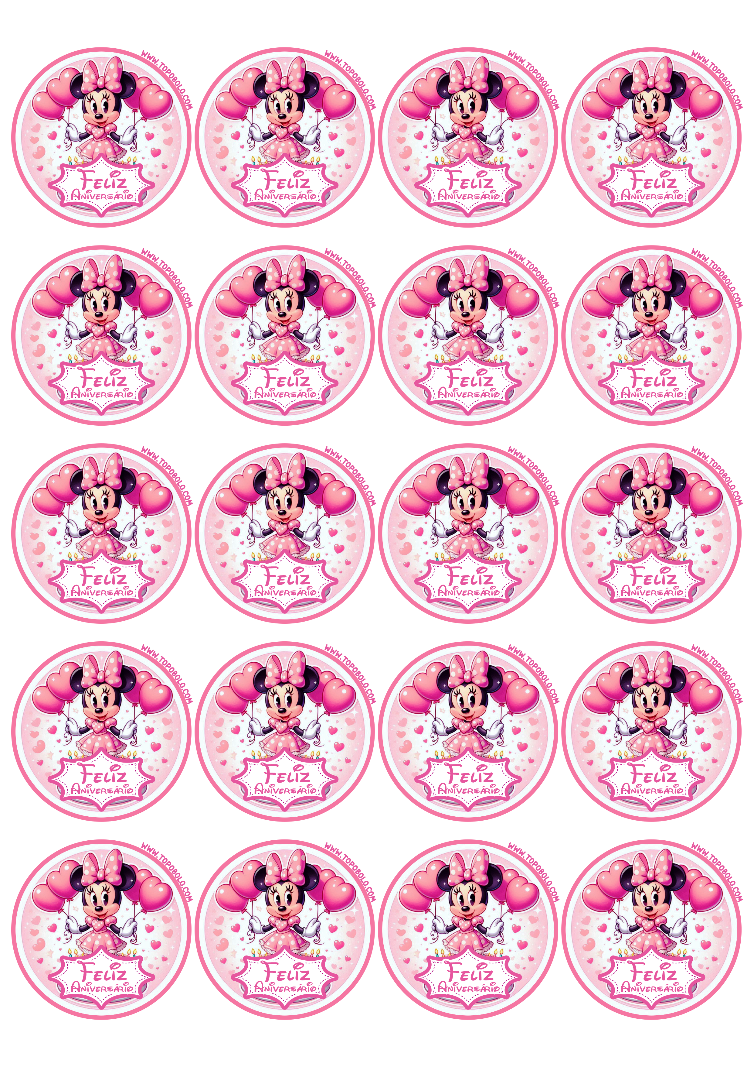 Minnie rosa decoração de aniversário adesivo redondo para imprimir festa infantil papelaria criativa 20 imagens png