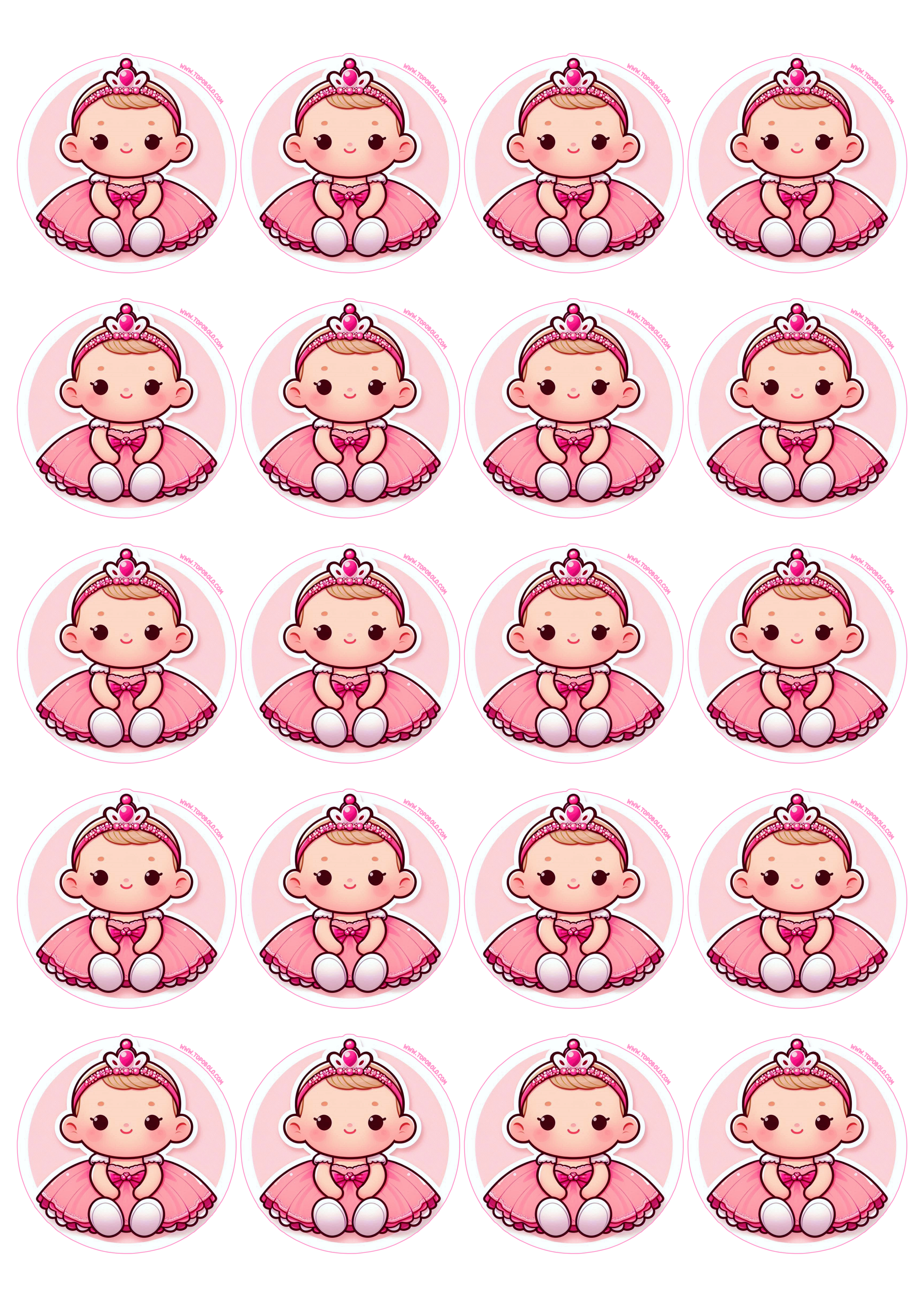 Festinha cor de rosa adesivo redondo menina princesa pronto para imprimir 20 imagens png