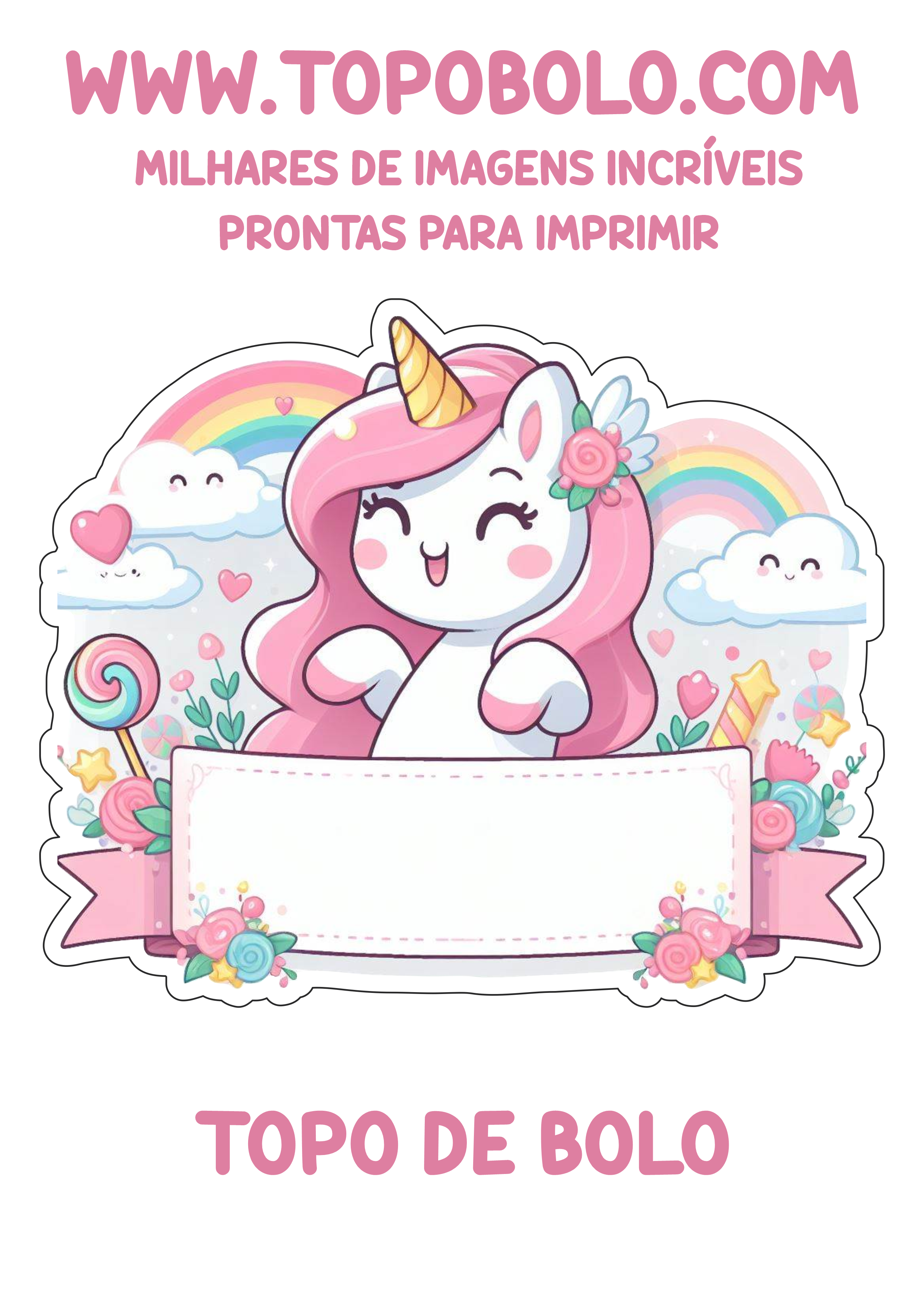 Topo de bolo grátis unicórnio rosa decoração de aniversário para imprimir hora da festa renda extra com personalizados png