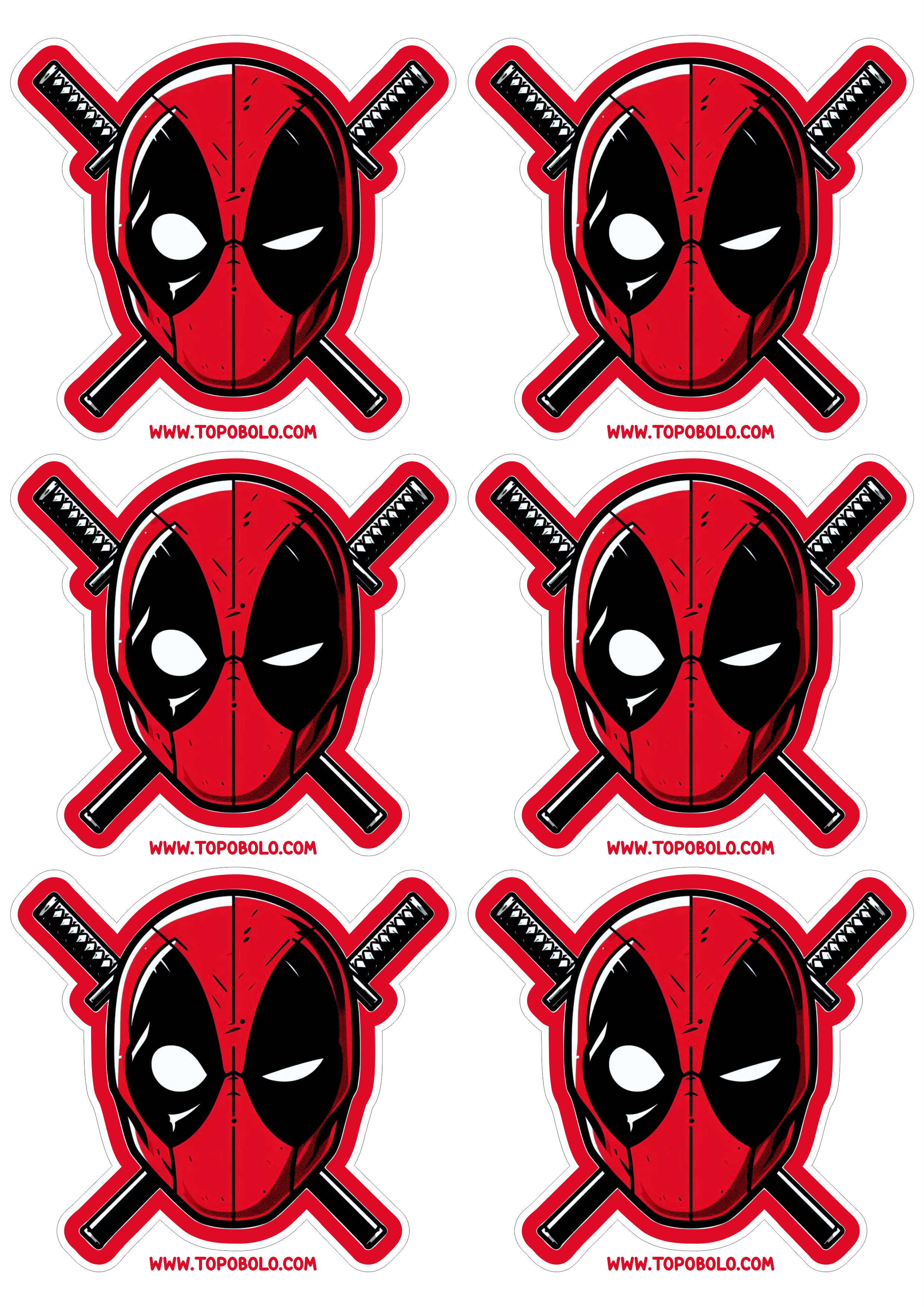 Deadpool logo para imprimir adesivo tag sticker marvel comics desenho simples máscara com recorte para imprimir e decorar 6 imagens png